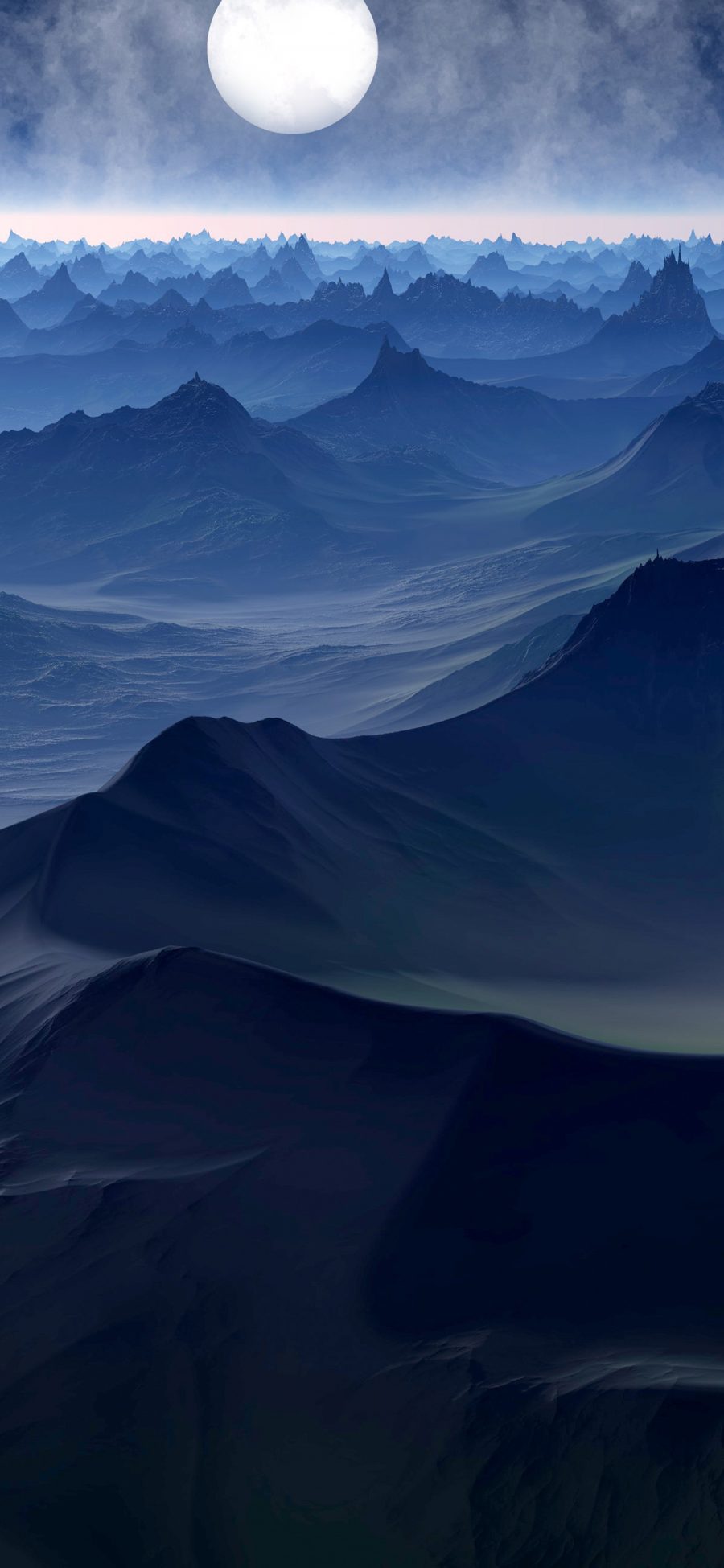 [2436×1125]山川 山脉 月亮 夜 大自然 苹果手机壁纸图片