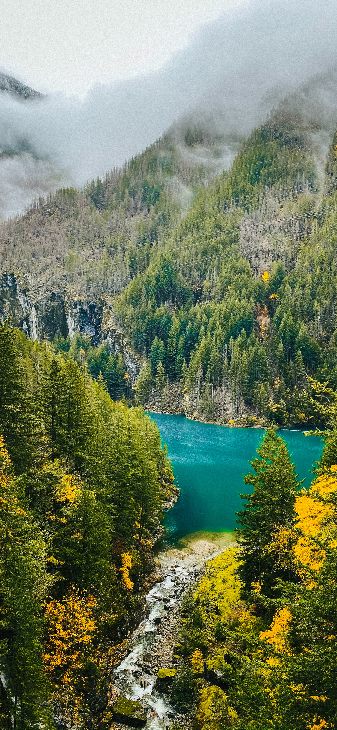 [2436×1125]山谷 峡谷 山水 森林 湖泊 苹果手机壁纸图片