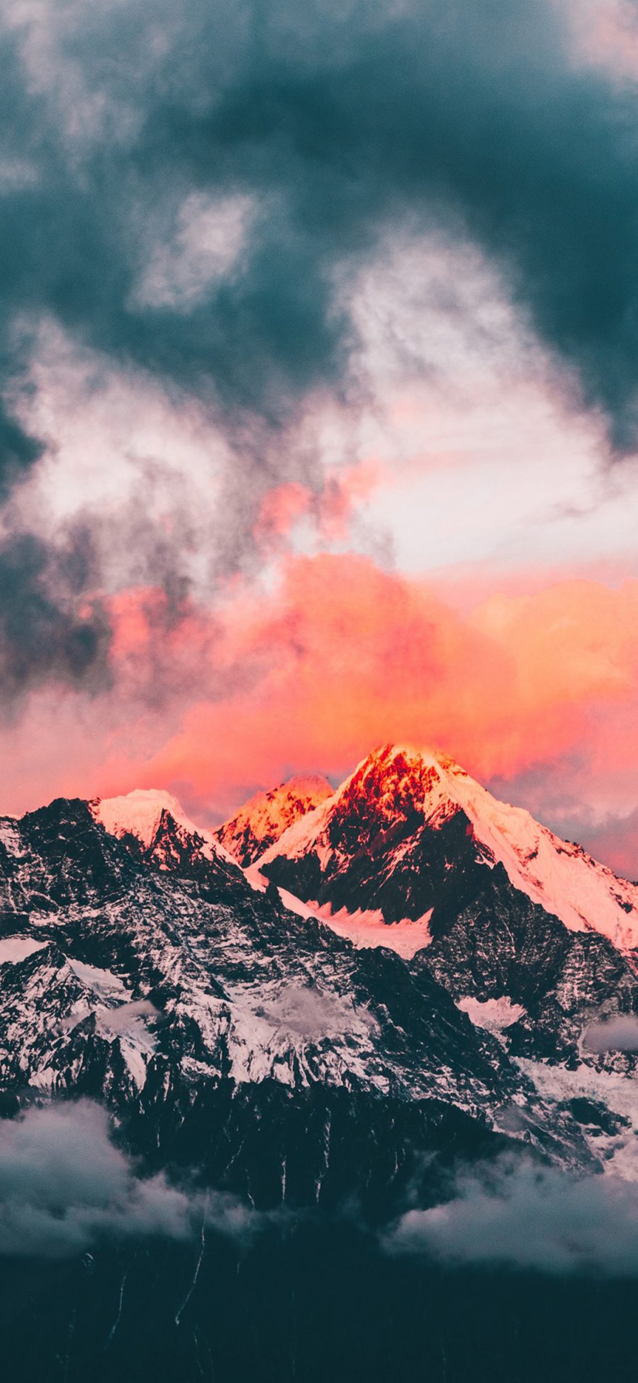 [2436×1125]山顶 雪山 云彩 夕阳 苹果手机壁纸图片