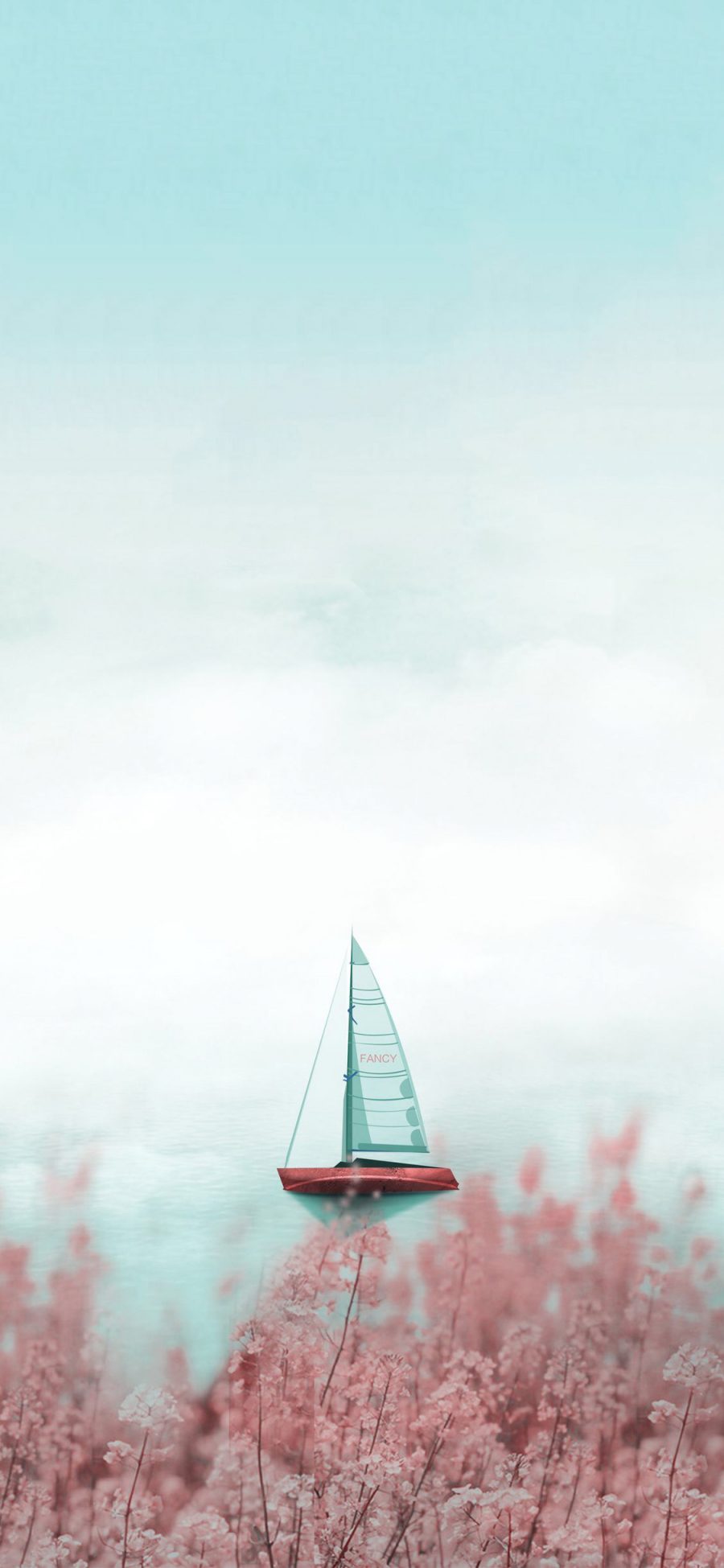 [2436×1125]帆船 大海 渐变 鲜花 浪漫 苹果手机壁纸图片