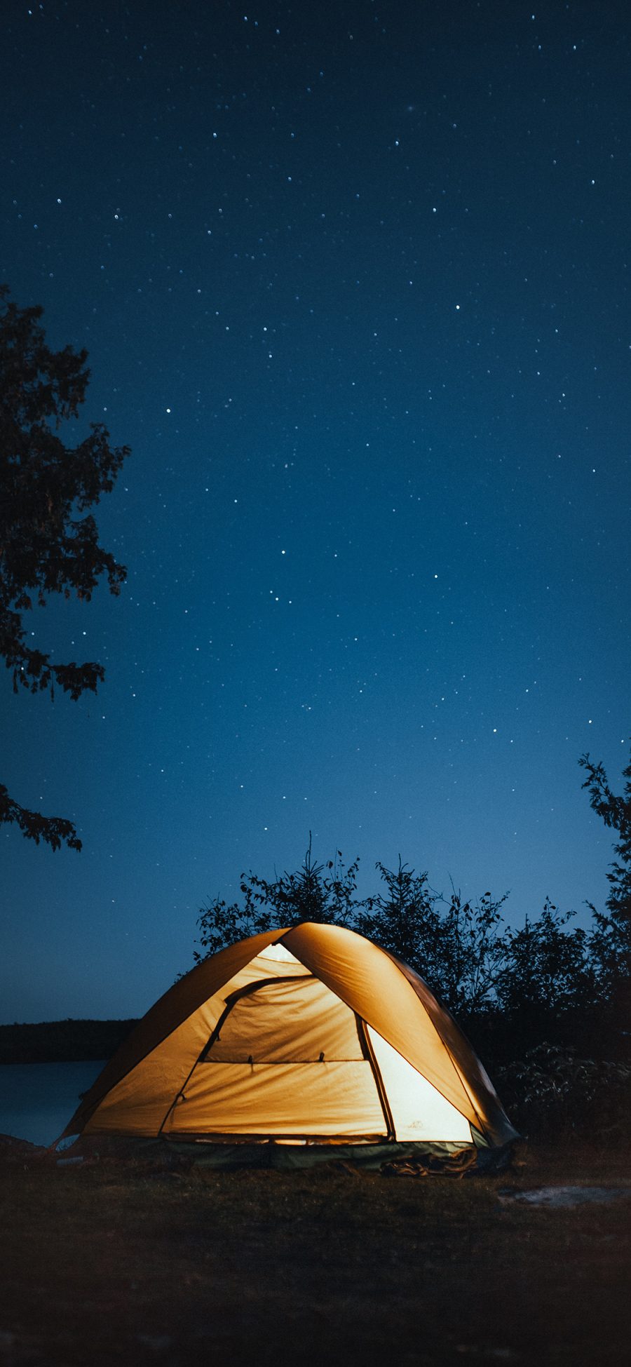 [2436×1125]帐篷 星空 夜空 夜晚 露营 苹果手机壁纸图片