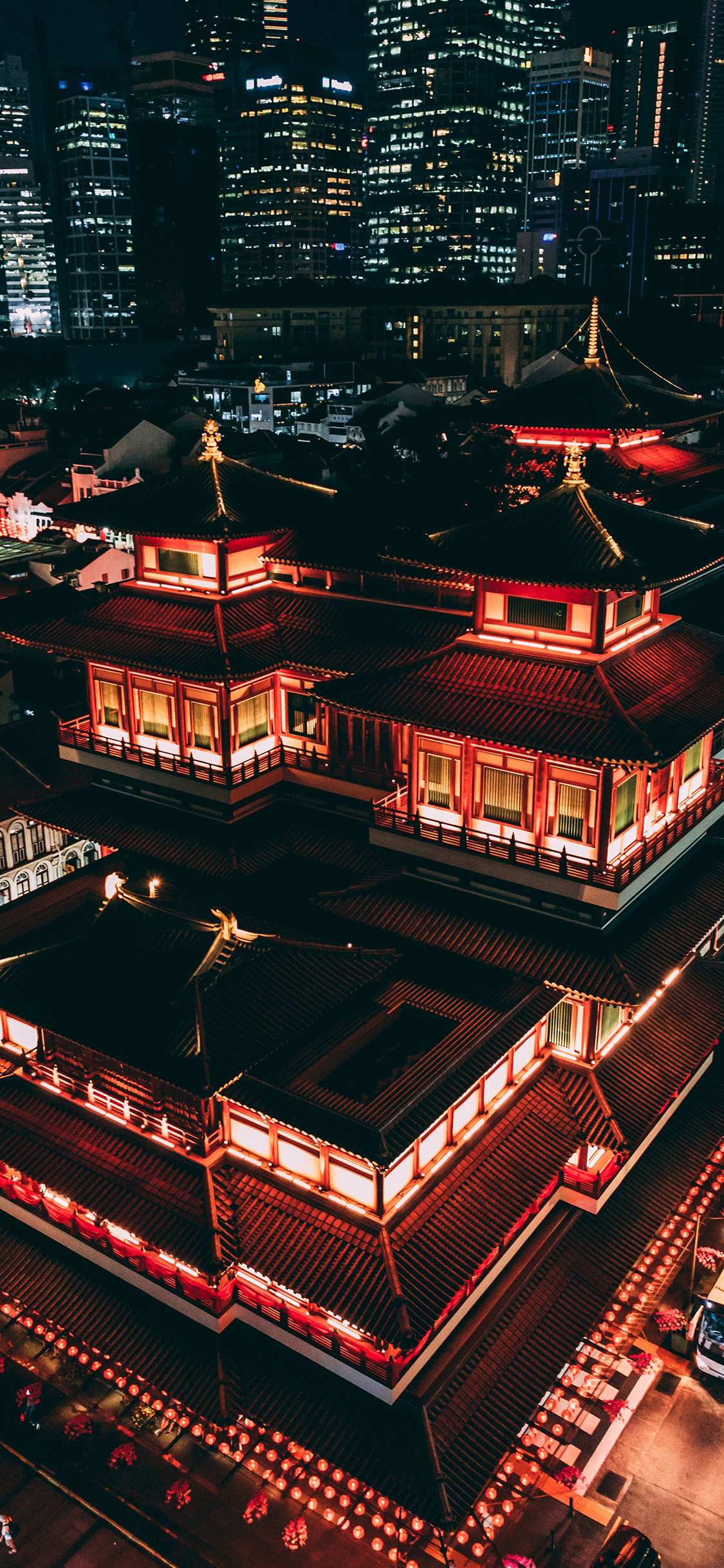 [2436×1125]建筑 城楼 夜景 灯光 苹果手机壁纸图片