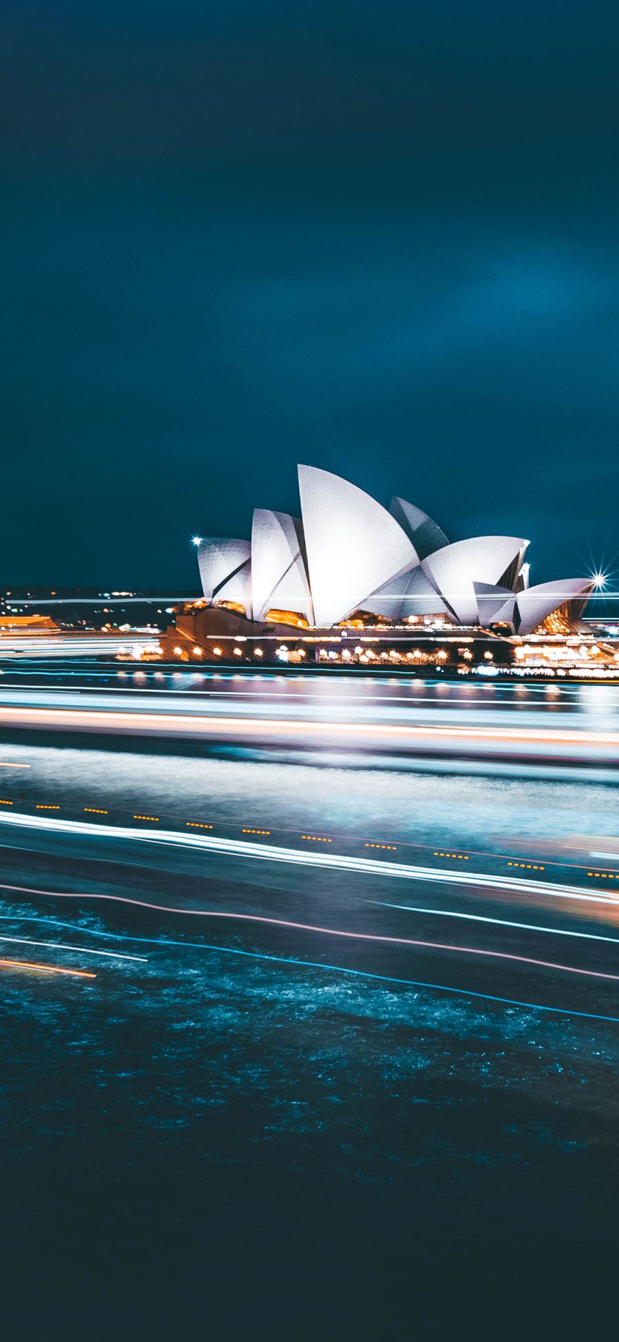 [2436×1125]悉尼歌剧院 建筑 标志 光线 苹果手机壁纸图片