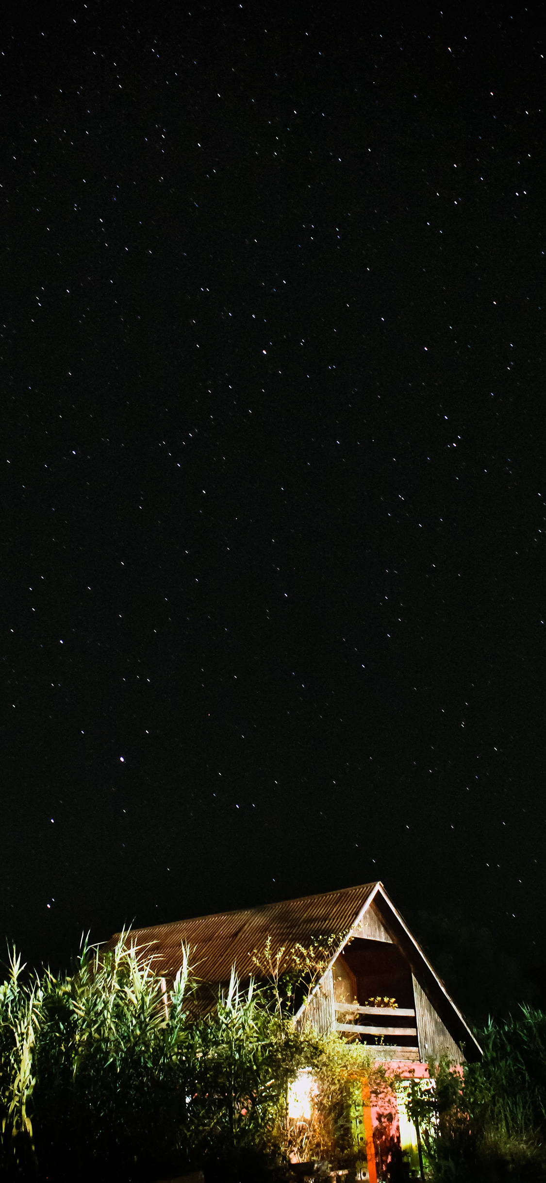 [2436×1125]房屋 夜晚 炫酷  璀璨  星空 苹果手机壁纸图片