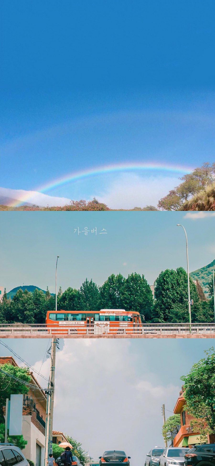 [2436×1125]拼接 彩虹  巴士 街景 苹果手机壁纸图片