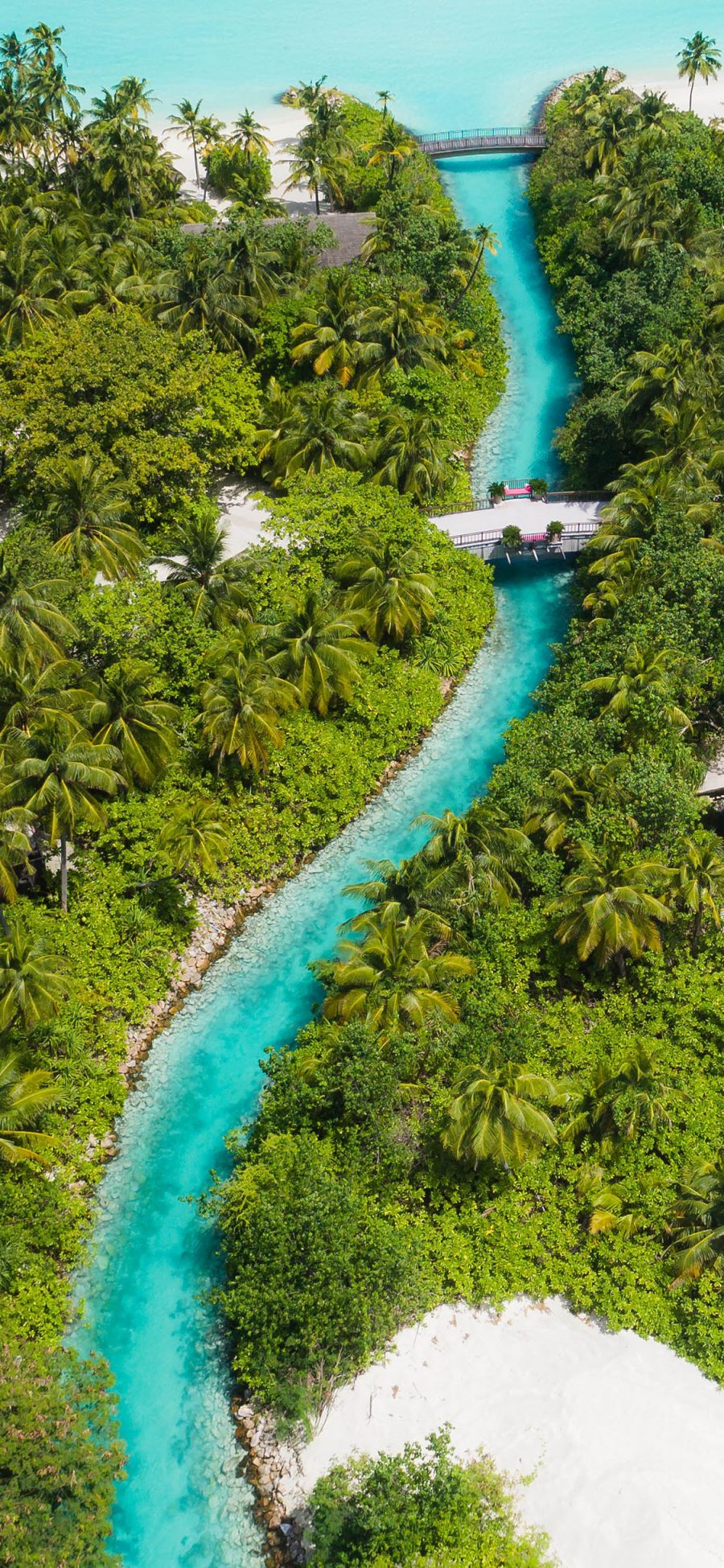 [2436×1125]旅游景区 航拍 海水 椰树 生态 苹果手机壁纸图片