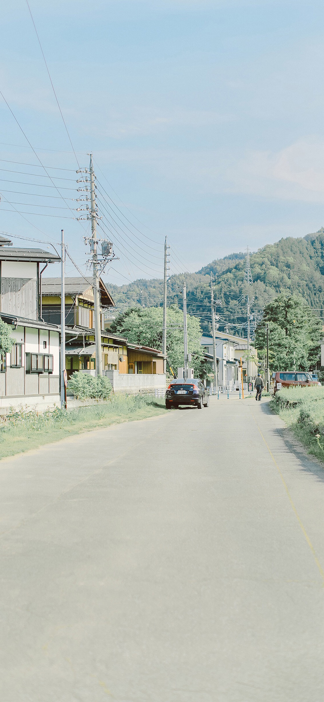 [2436×1125]日本 街道 房屋 城市 小清新 苹果手机壁纸图片