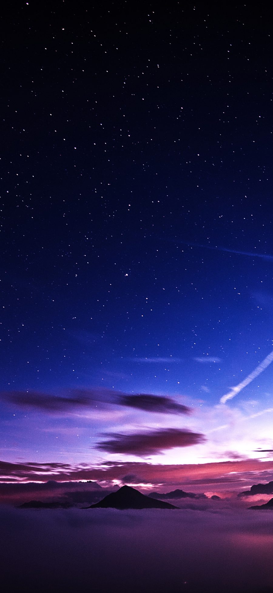 [2436×1125]星空 夜景 山峰 云层 苹果手机壁纸图片