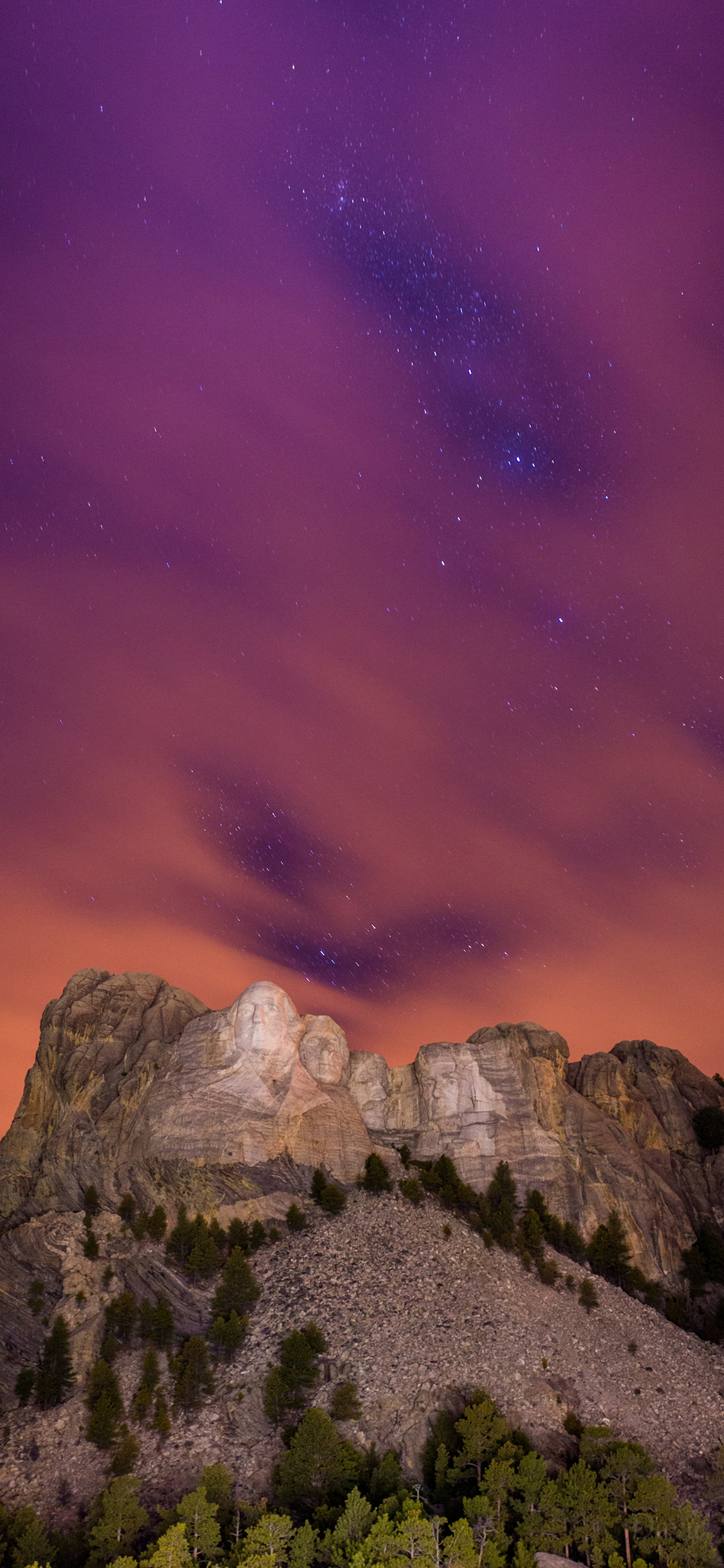 [2436×1125]星空 晚霞 山峰 夜景 苹果手机壁纸图片