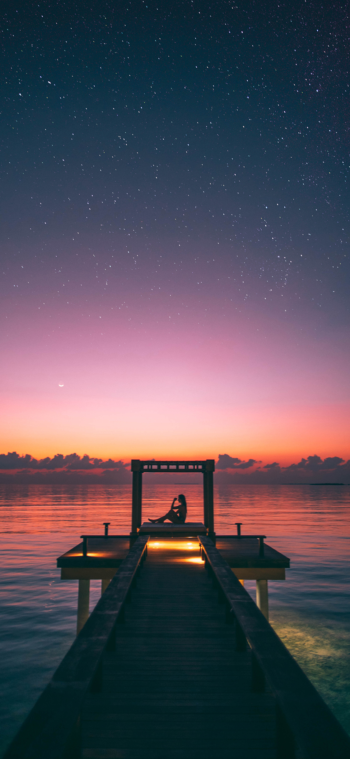 [2436×1125]星空 湖泊 夜景 唯美 苹果手机壁纸图片