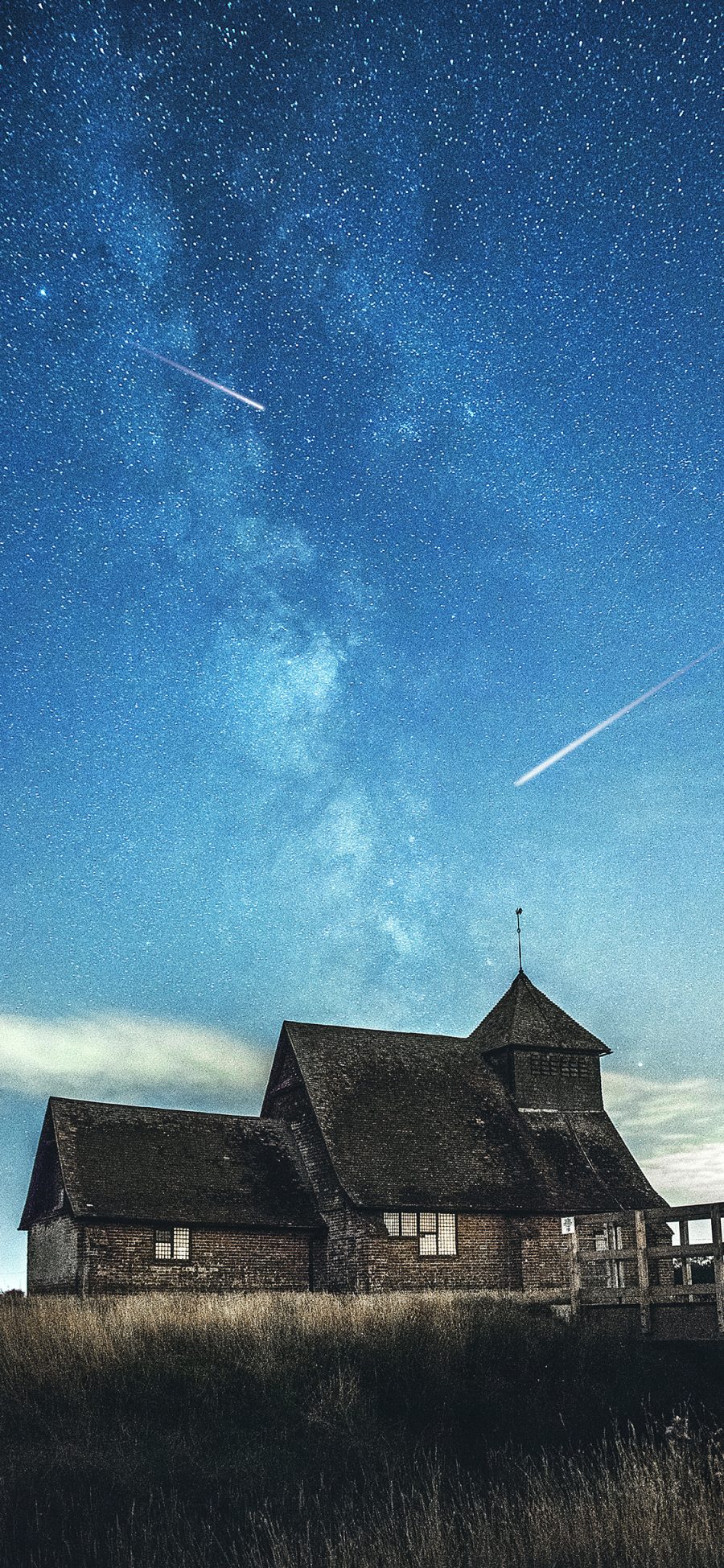 [2436×1125]星空 蔚蓝 流星 房屋 苹果手机壁纸图片