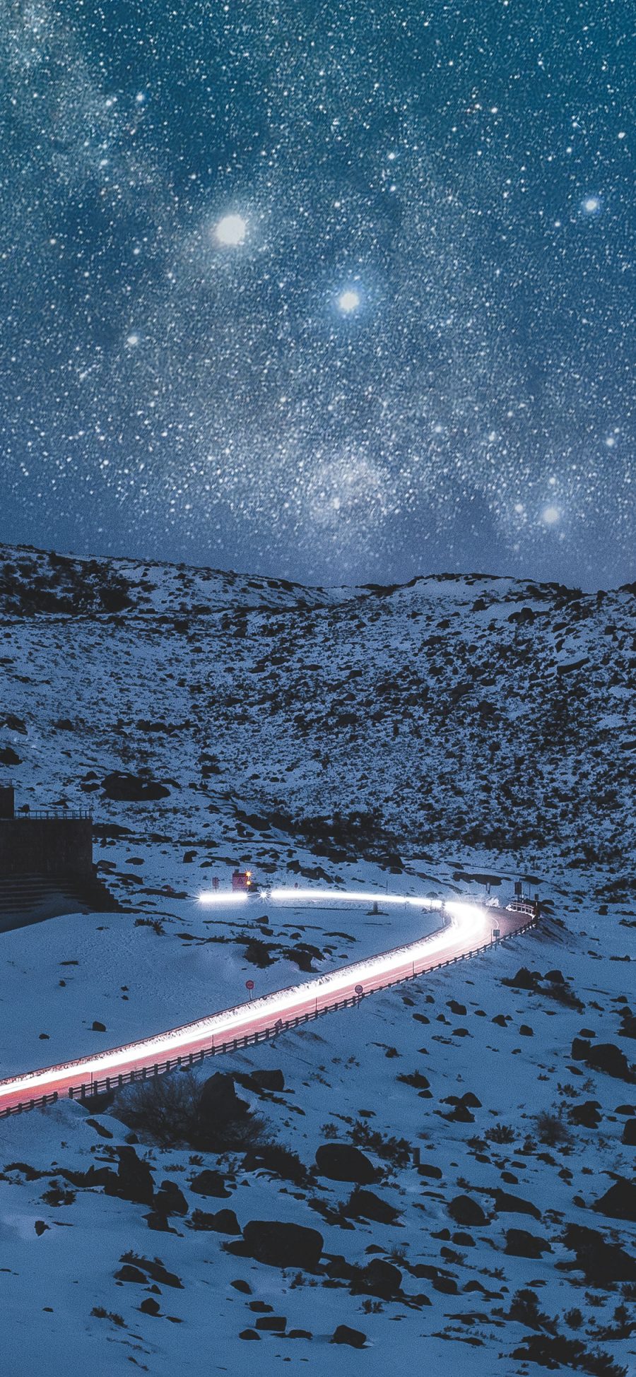 [2436×1125]星空 道路 夜晚 光亮 璀璨 苹果手机壁纸图片