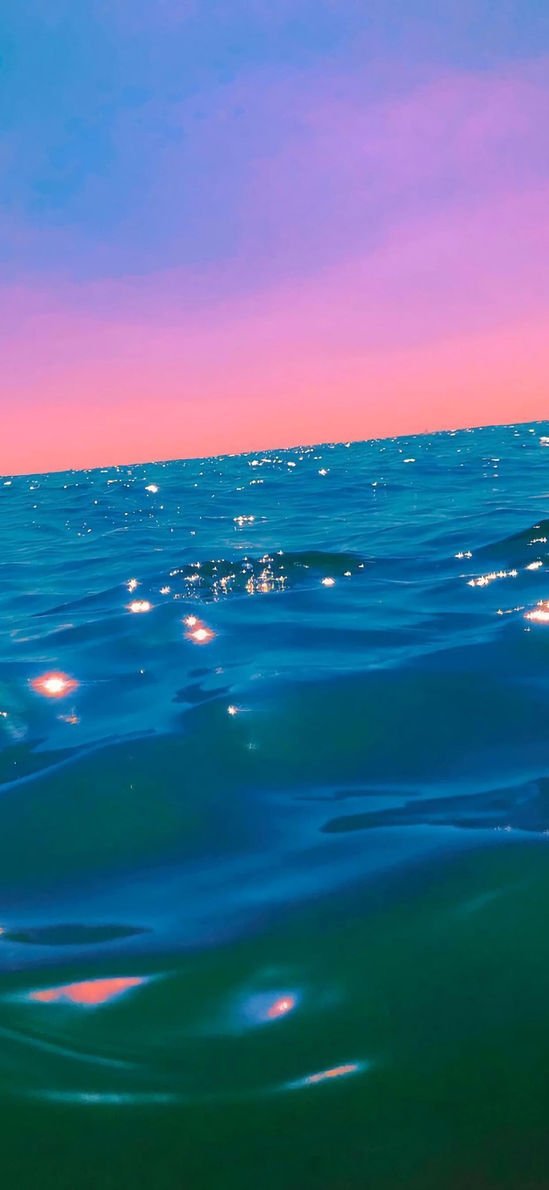 [2436×1125]晚霞 大海 海洋 海水 苹果手机壁纸图片