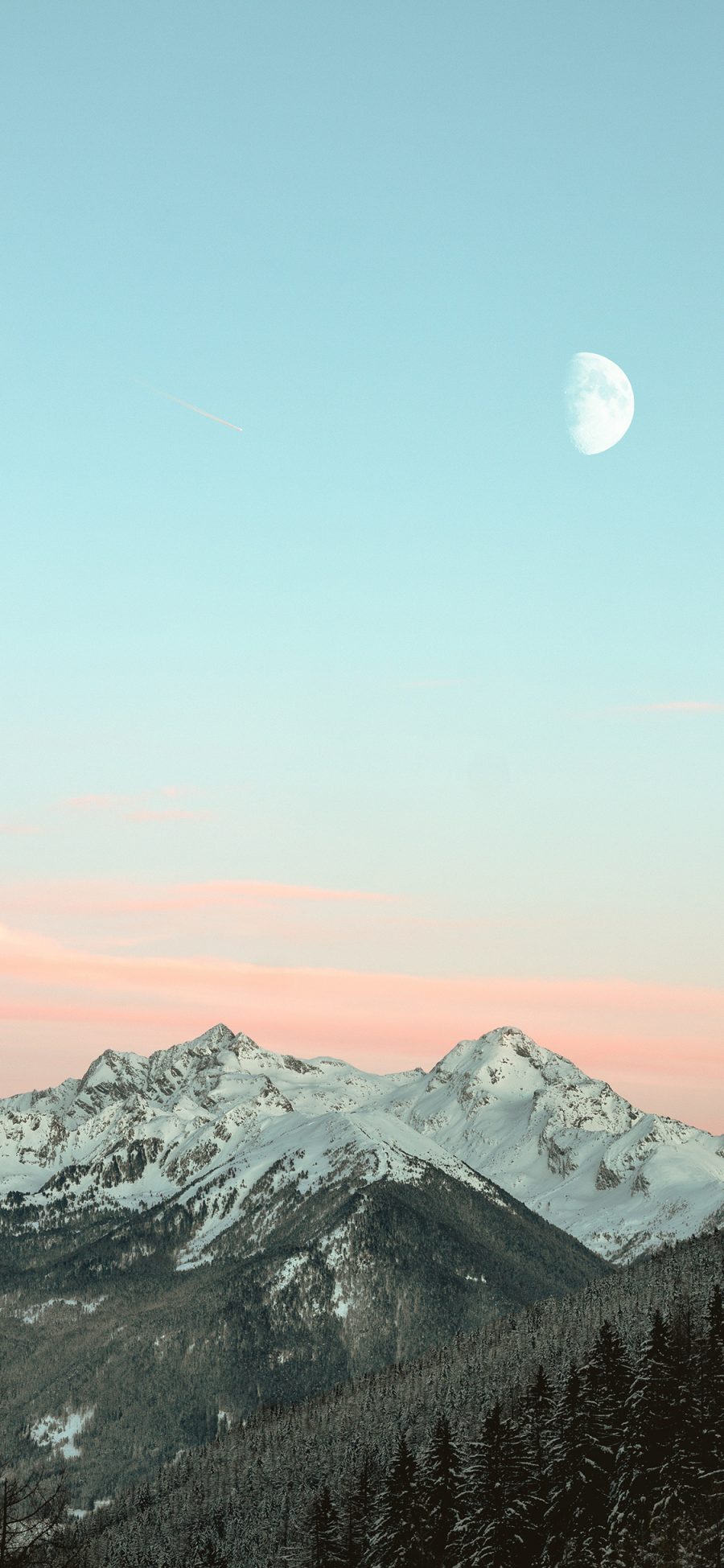 [2436×1125]景色 月亮 山顶  雪顶 苹果手机壁纸图片