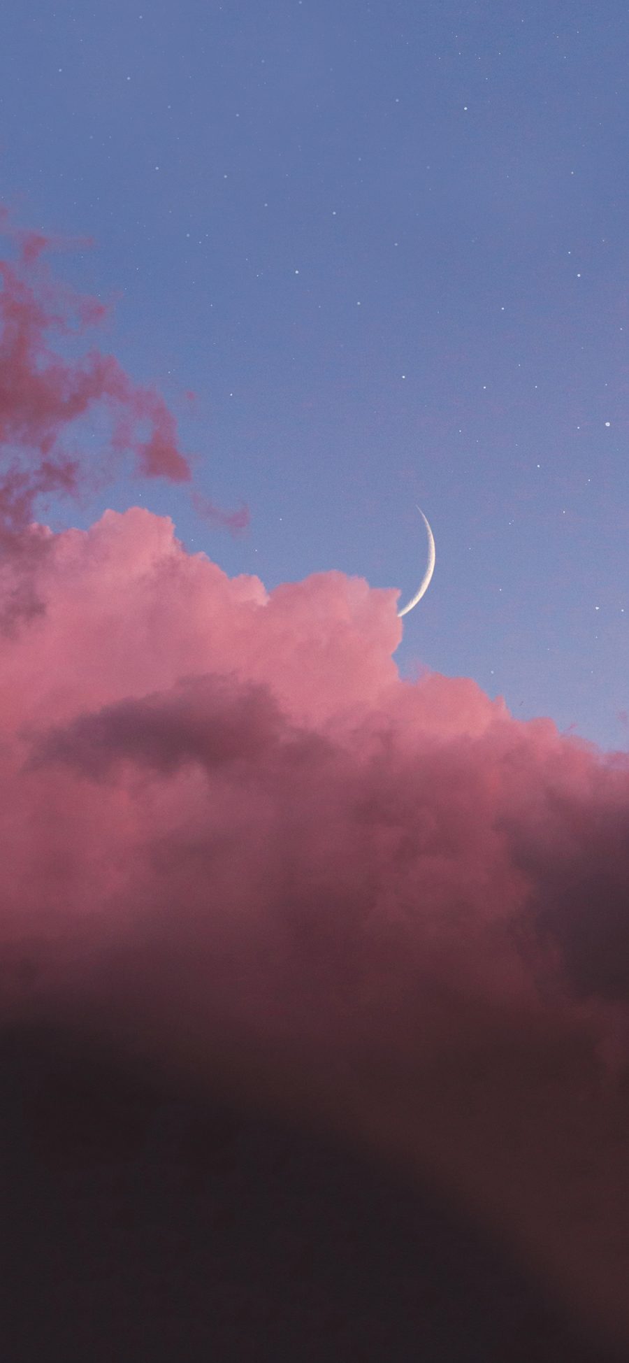 [2436×1125]月牙 云朵 粉色 星空 苹果手机壁纸图片