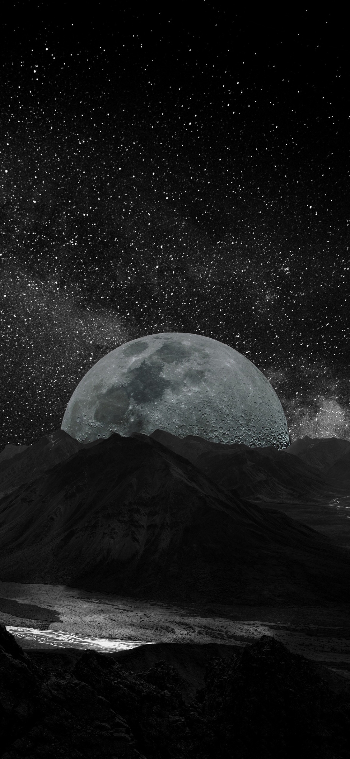 [2436×1125]月球 山 黑暗 星空 炫酷 神秘 苹果手机壁纸图片