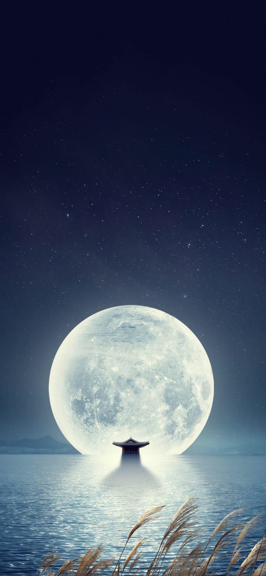 [2436×1125]月球 月亮 明亮 倒映 苹果手机壁纸图片