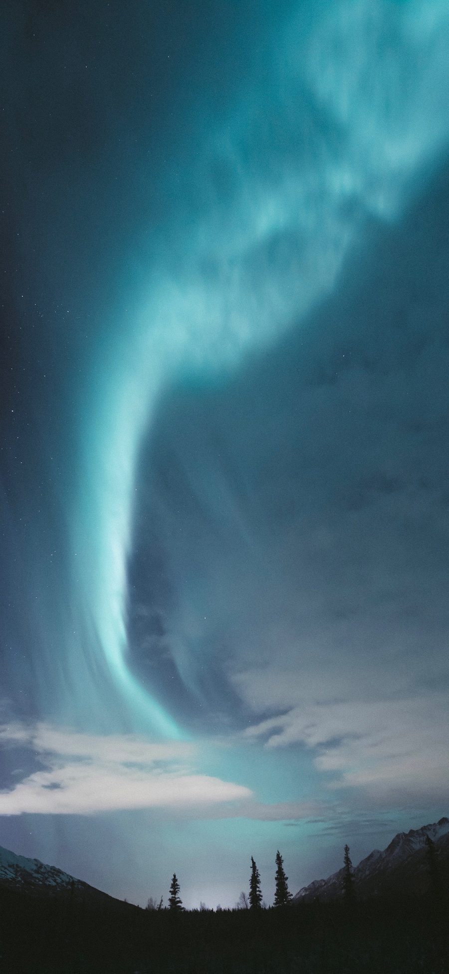 [2436×1125]极光 大自然 天文现象 夜空 星空 苹果手机壁纸图片