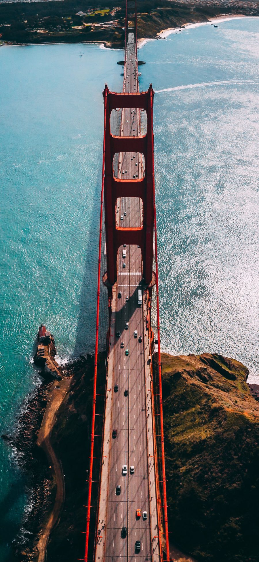 [2436×1125]桥梁 金山大桥 通行 车辆 苹果手机壁纸图片