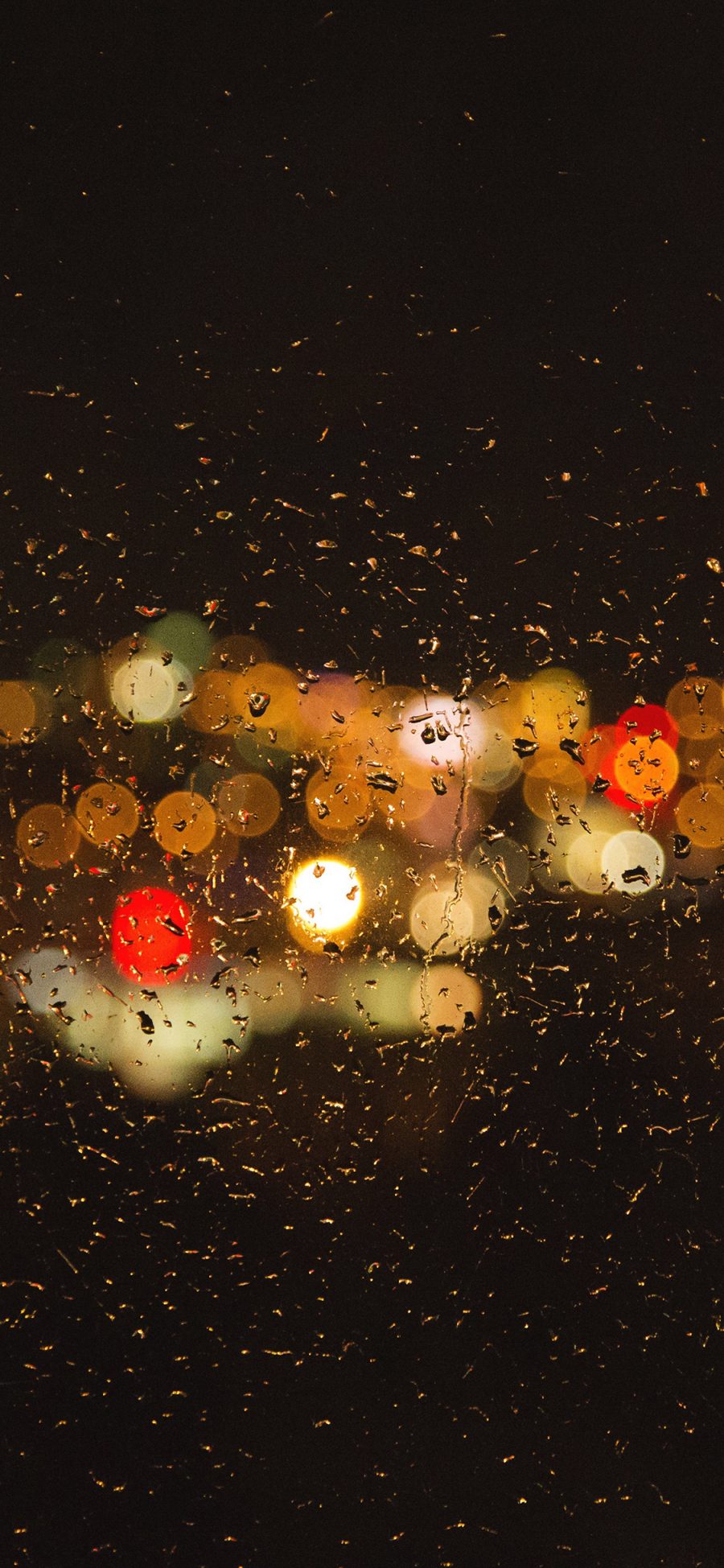 [2436×1125]水珠 夜晚 暮色 雨 霓虹灯 苹果手机壁纸图片