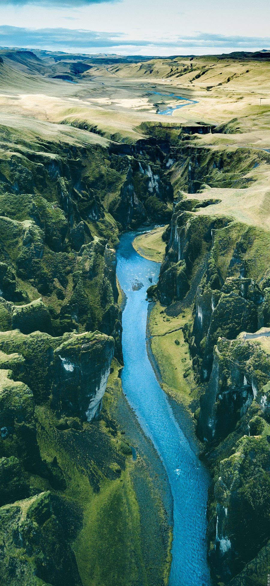 [2436×1125]河流 峡谷 大自然 绿色 苹果手机壁纸图片