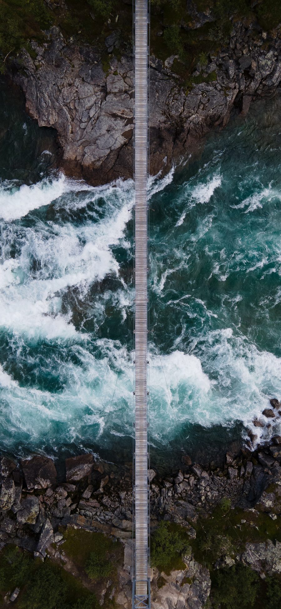 [2436×1125]河流 流水 木桥 航拍 大自然 苹果手机壁纸图片