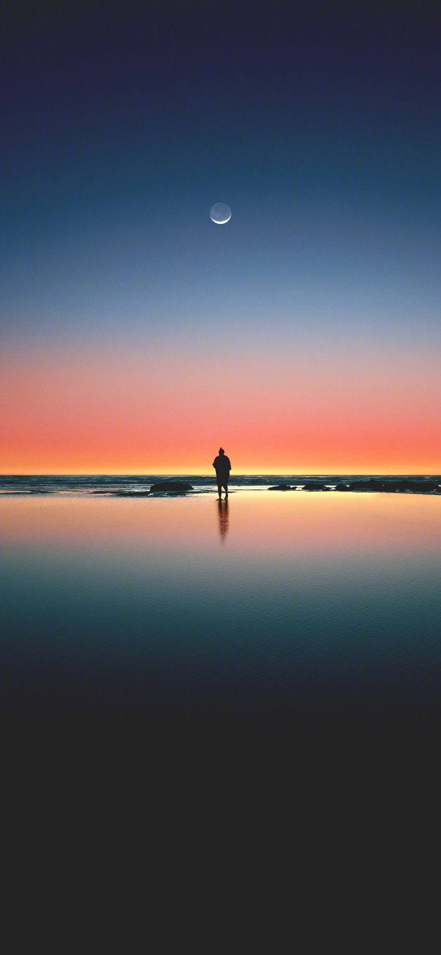 [2436×1125]海 渐变 月亮 傍晚 苹果手机壁纸图片