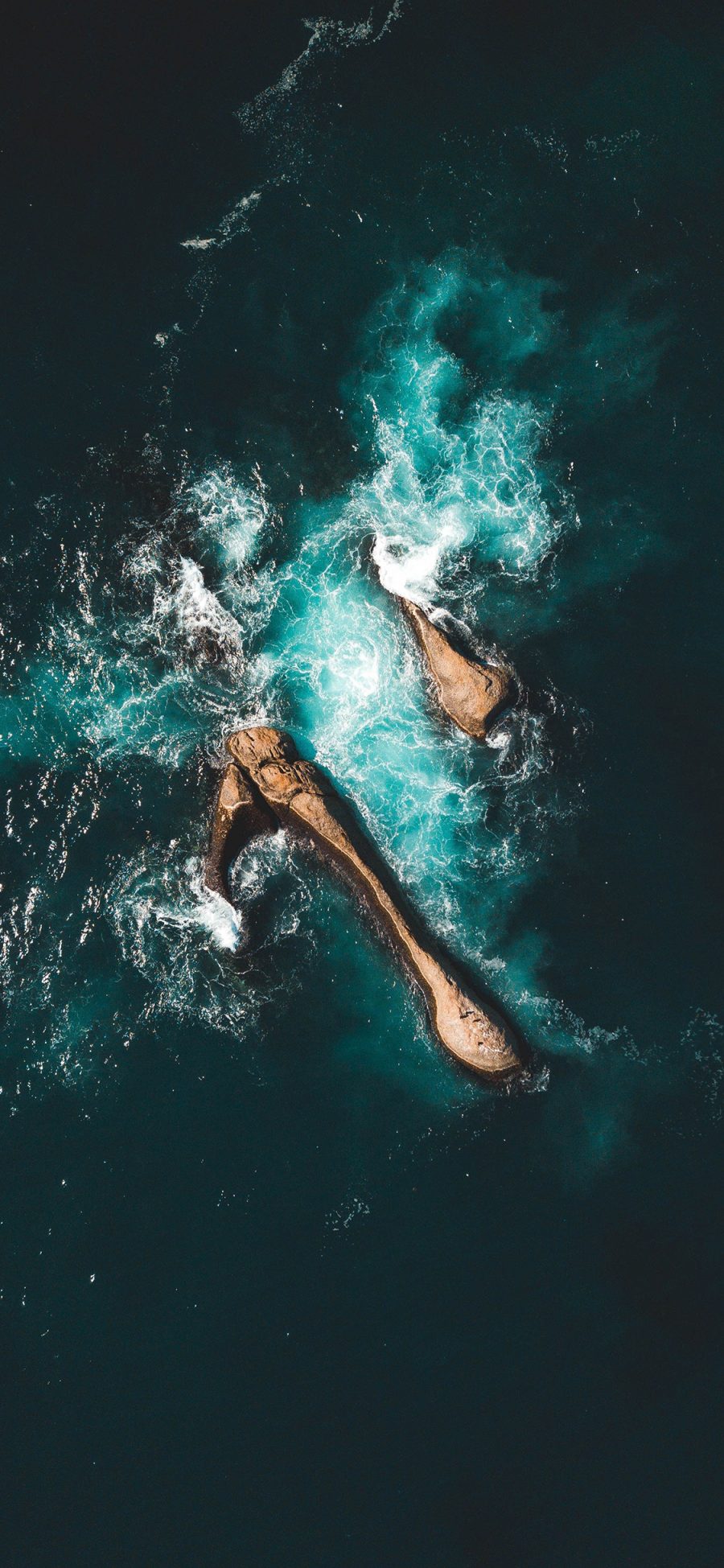 [2436×1125]海岛 大海 海洋 礁石 海浪 苹果手机壁纸图片