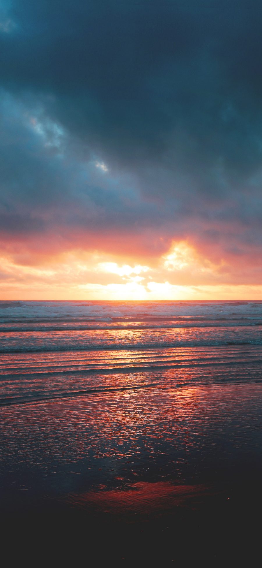 [2436×1125]海岸 夕阳 日落 黄昏 海平面 苹果手机壁纸图片
