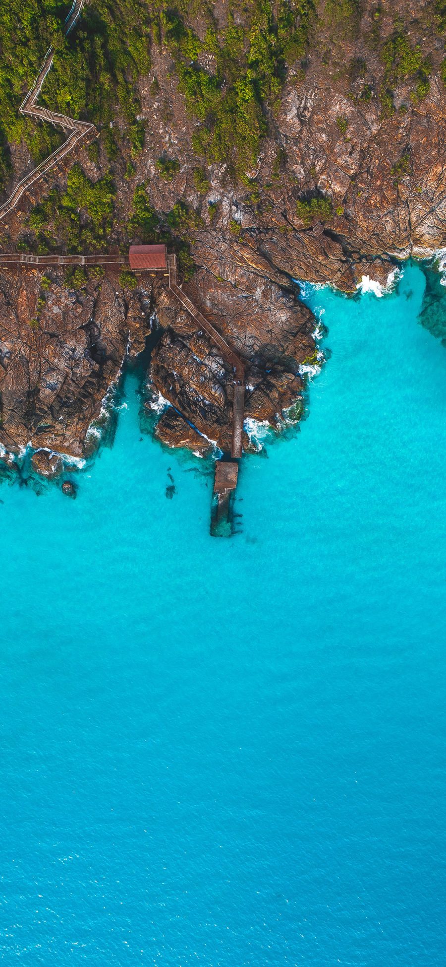 [2436×1125]海岸 礁石 道路 俯拍 苹果手机壁纸图片