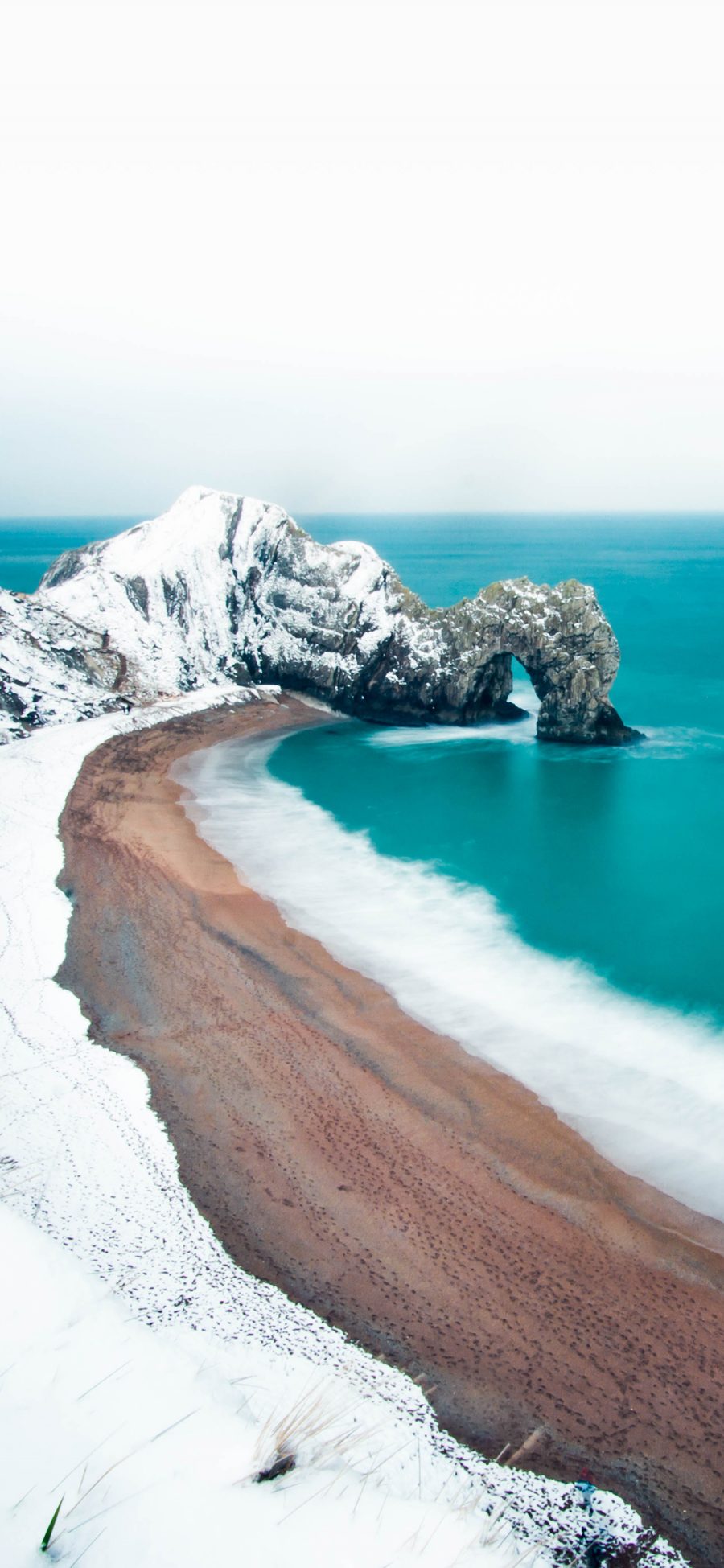 [2436×1125]海岸 雪景 海边 海浪 苹果手机壁纸图片