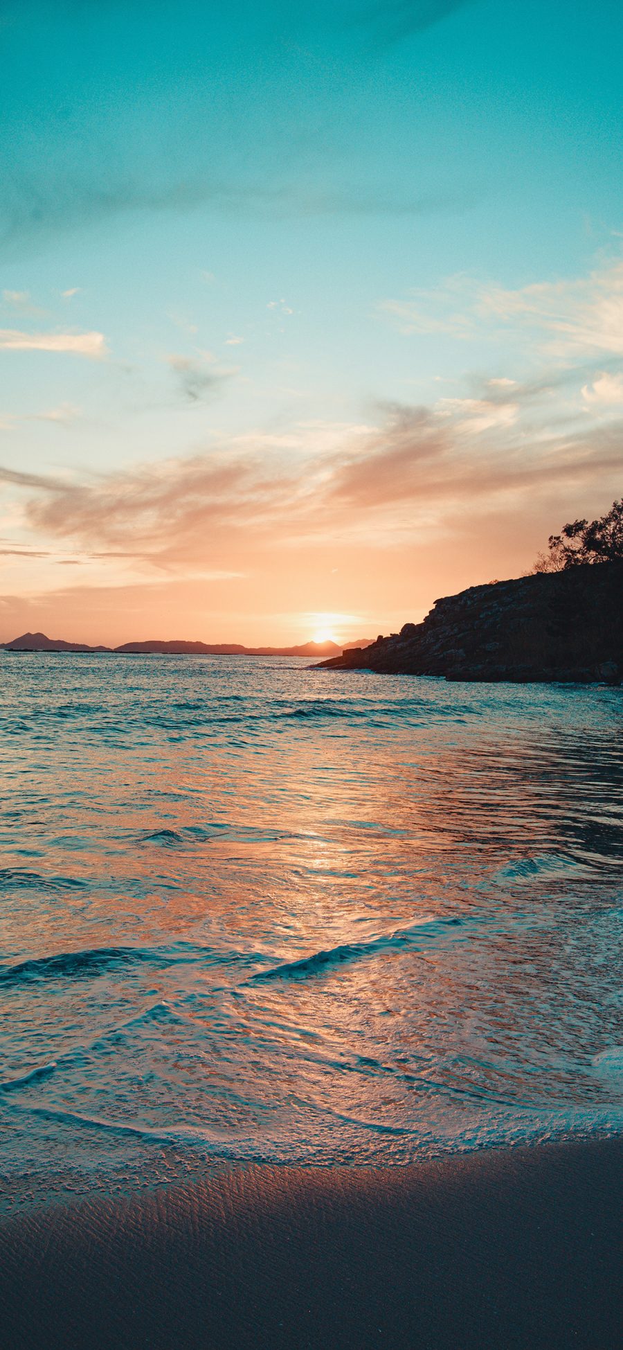 [2436×1125]海浪 大海 蔚蓝 夕阳 苹果手机壁纸图片