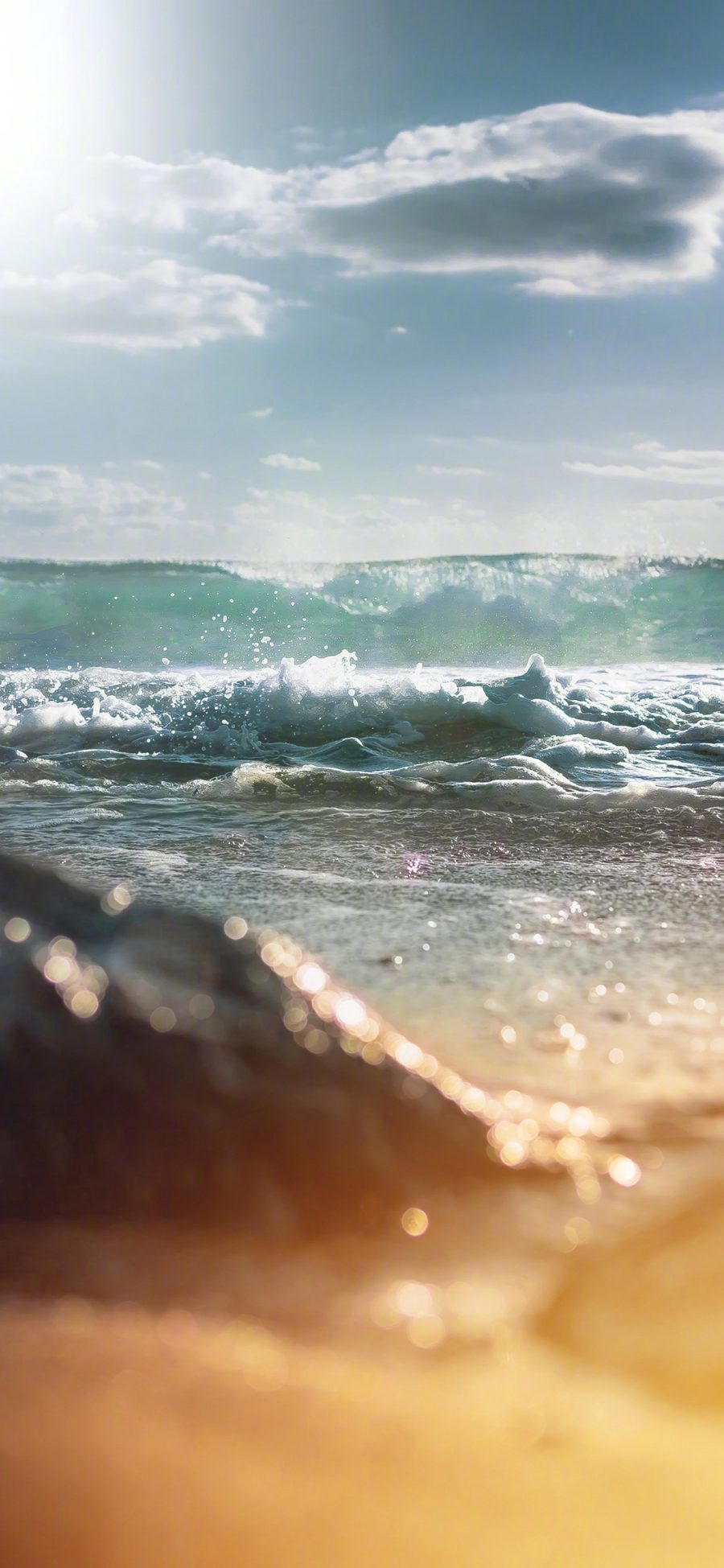 [2436×1125]海浪 海水 阳光 大海 苹果手机壁纸图片