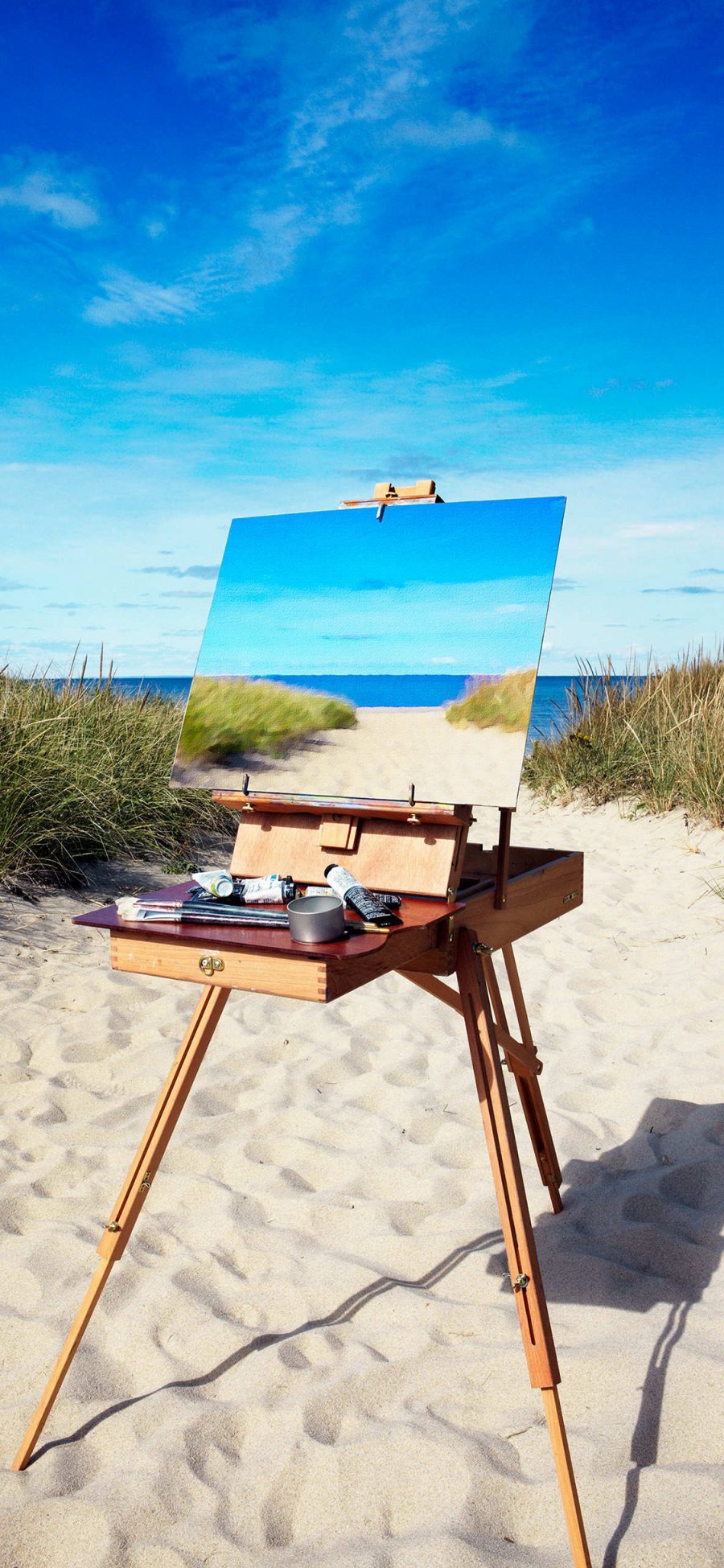 [2436×1125]海边 油画 绘画 沙滩 苹果手机壁纸图片