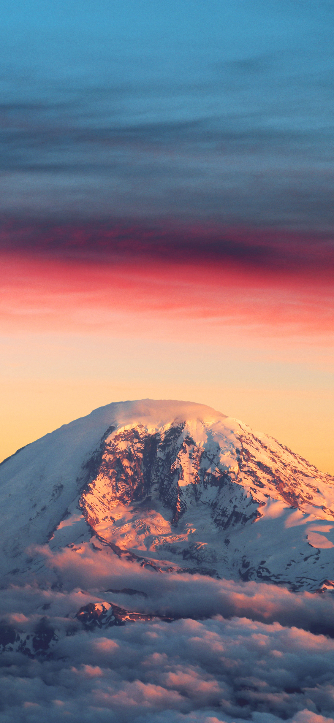 [2436×1125]渐变 夕阳 高山 云彩 苹果手机壁纸图片