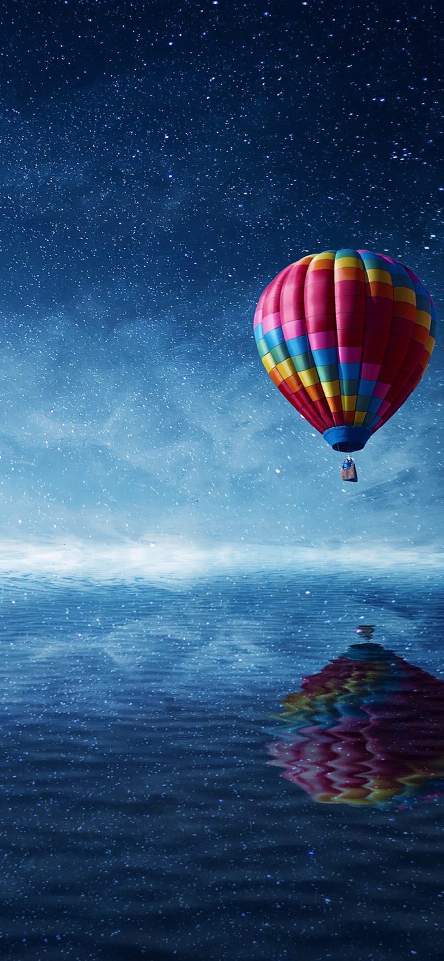 [2436×1125]热气球 星空 唯美 创意 苹果手机壁纸图片