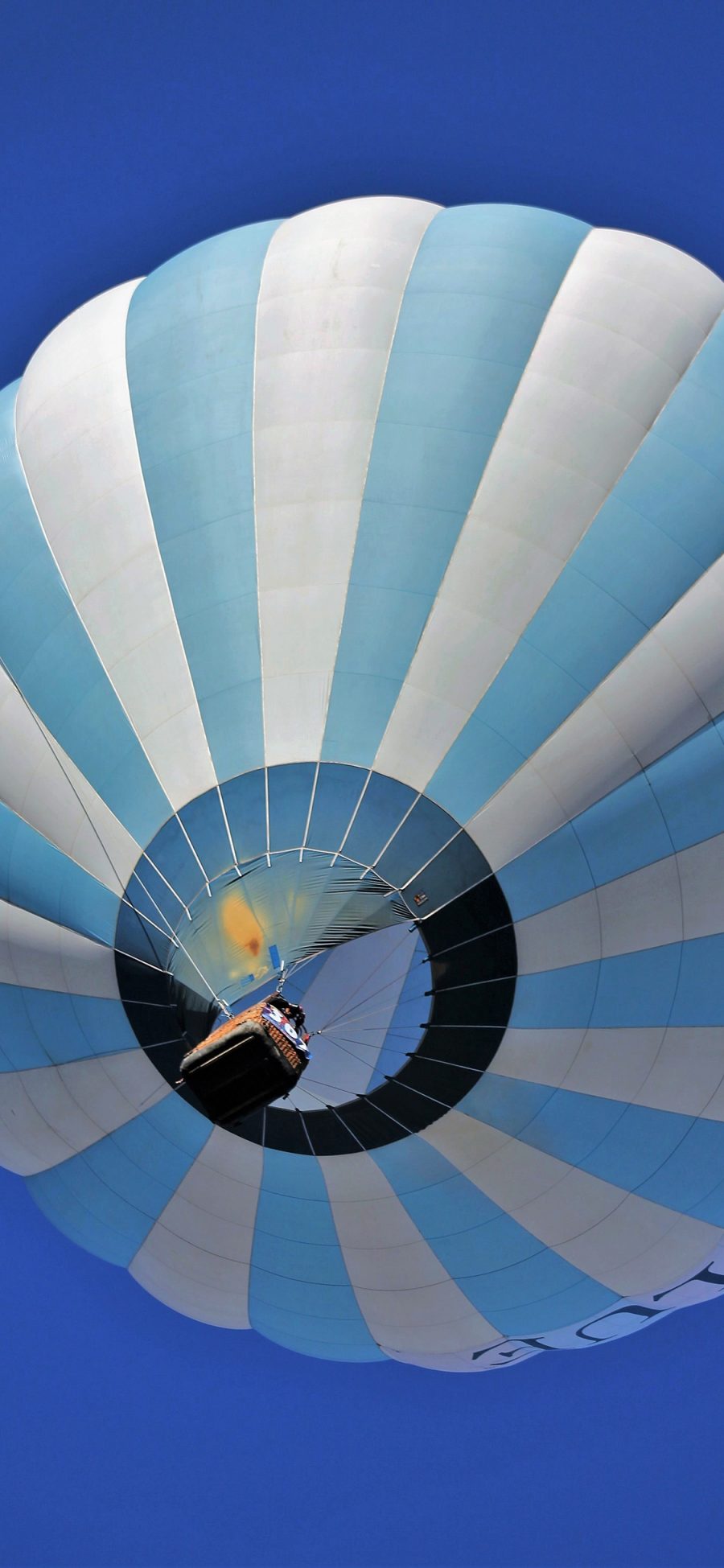 [2436×1125]热气球 蓝色 条纹 飞行 天空 苹果手机壁纸图片