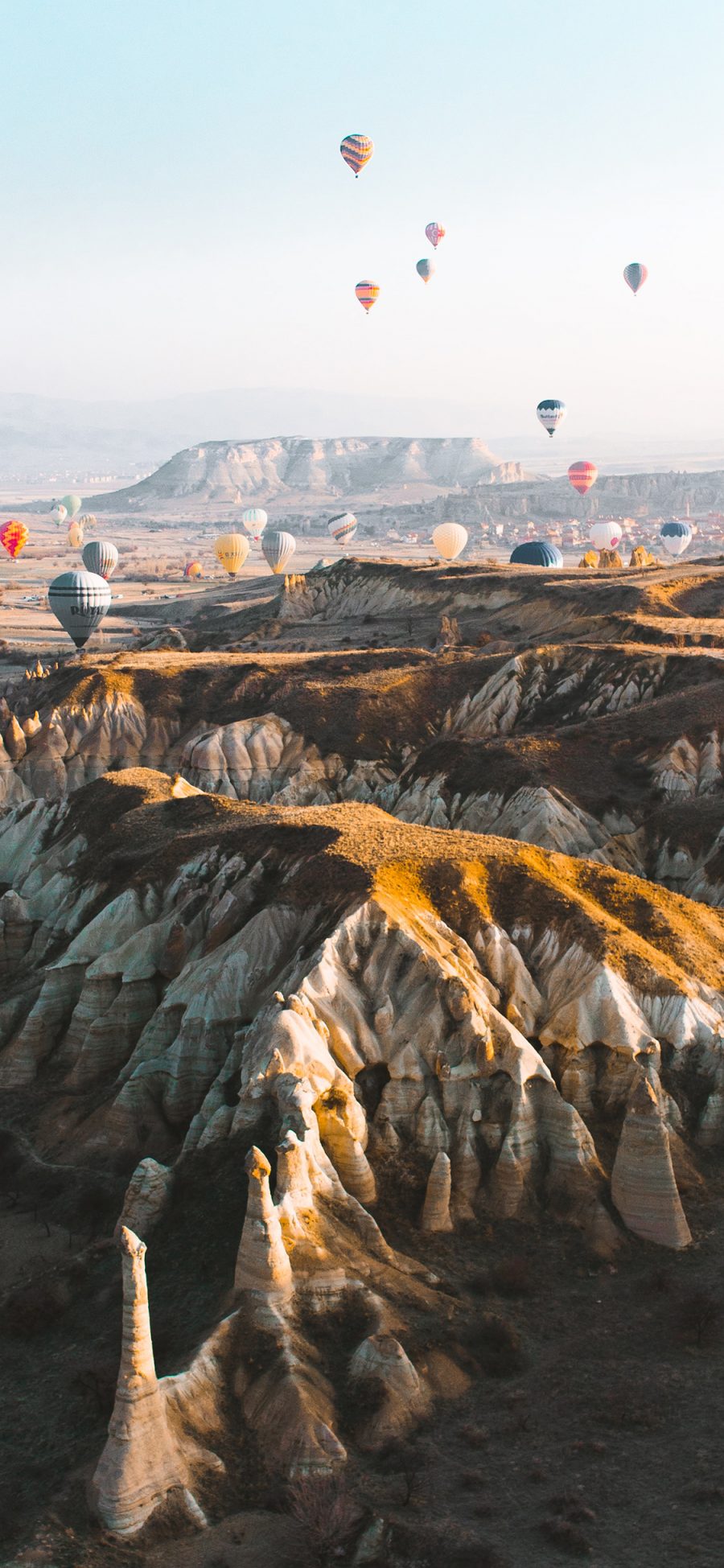 [2436×1125]热气球 飞行 荒漠 地质 旅行 苹果手机壁纸图片