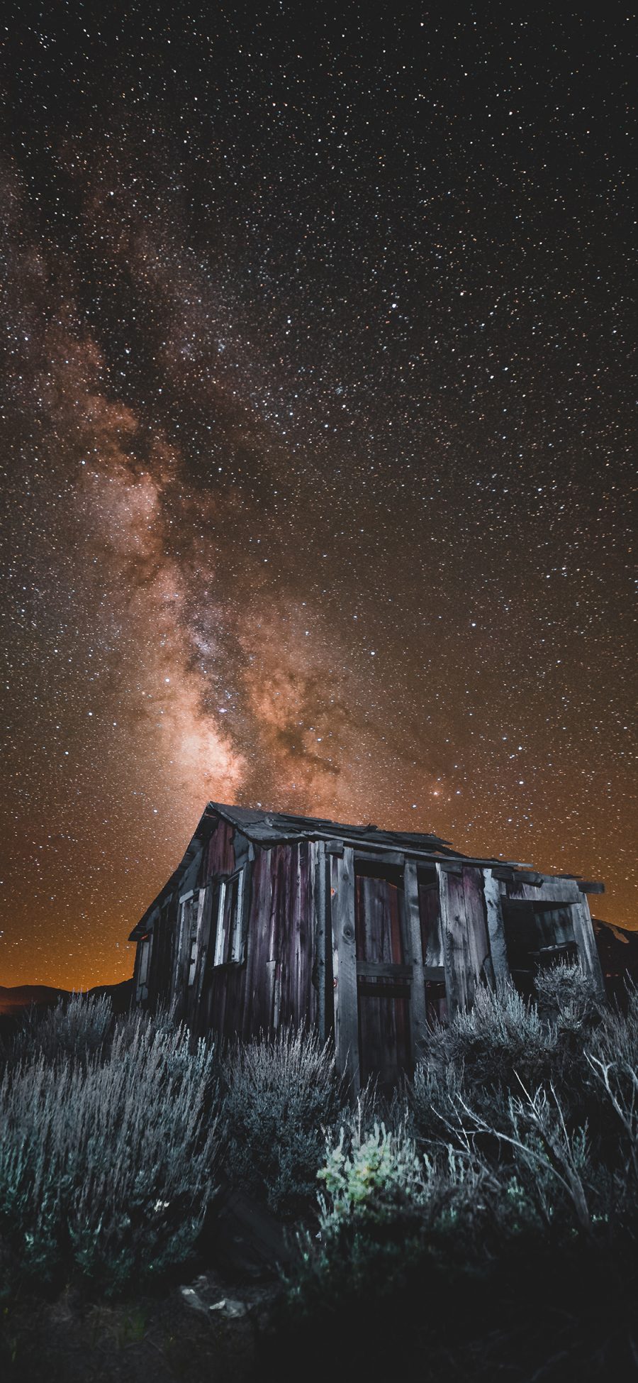 [2436×1125]璀璨 夜晚 银河 房屋 苹果手机壁纸图片