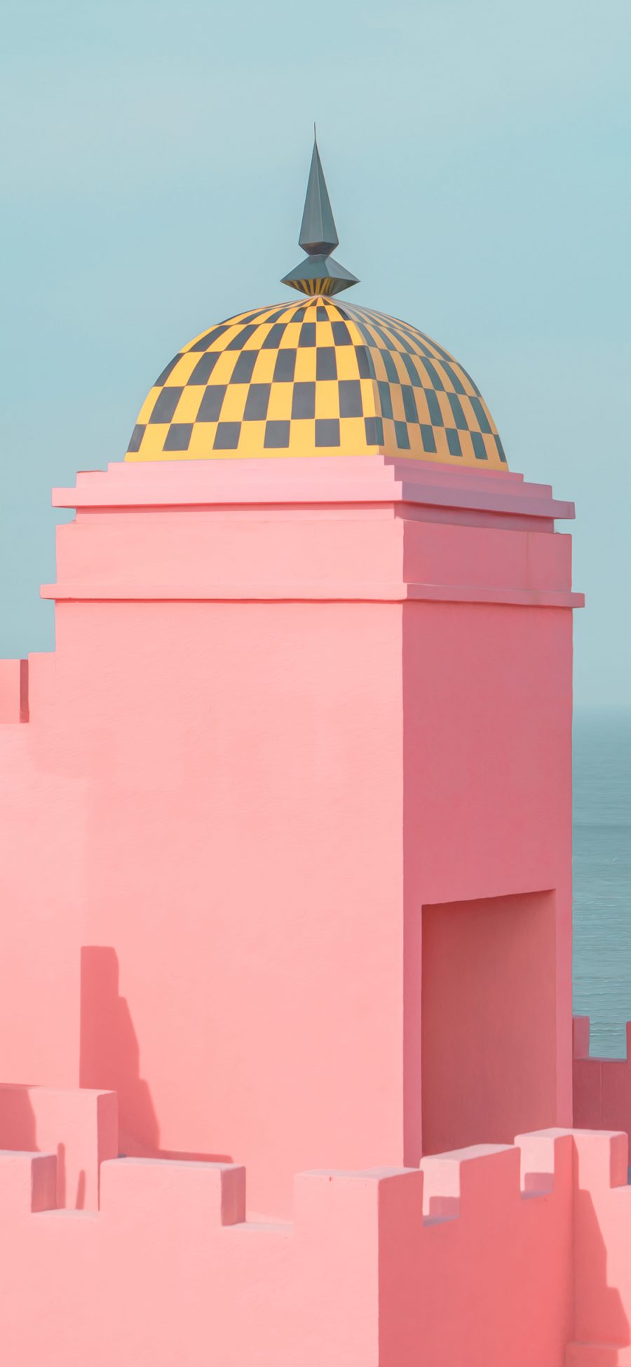 [2436×1125]红墙 西班牙 建筑 几何 粉色 苹果手机壁纸图片