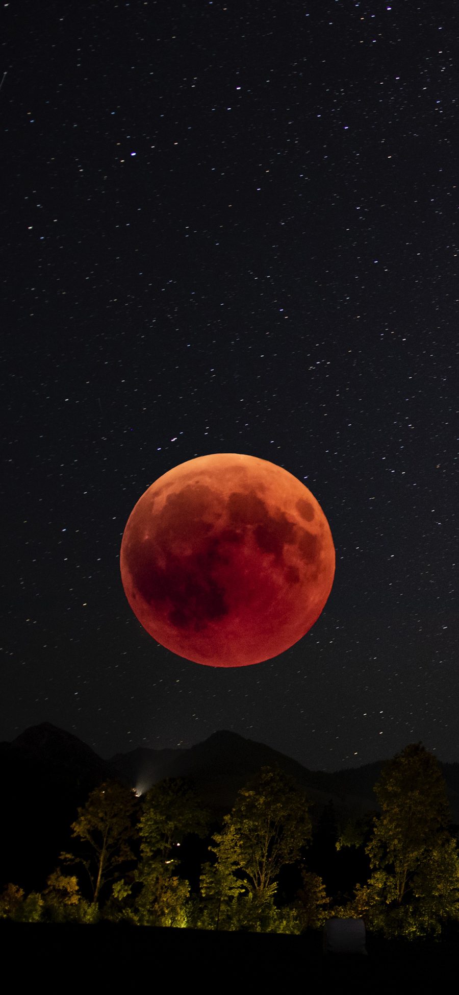 [2436×1125]红月亮 夜空 月球 满月 血月 苹果手机壁纸图片