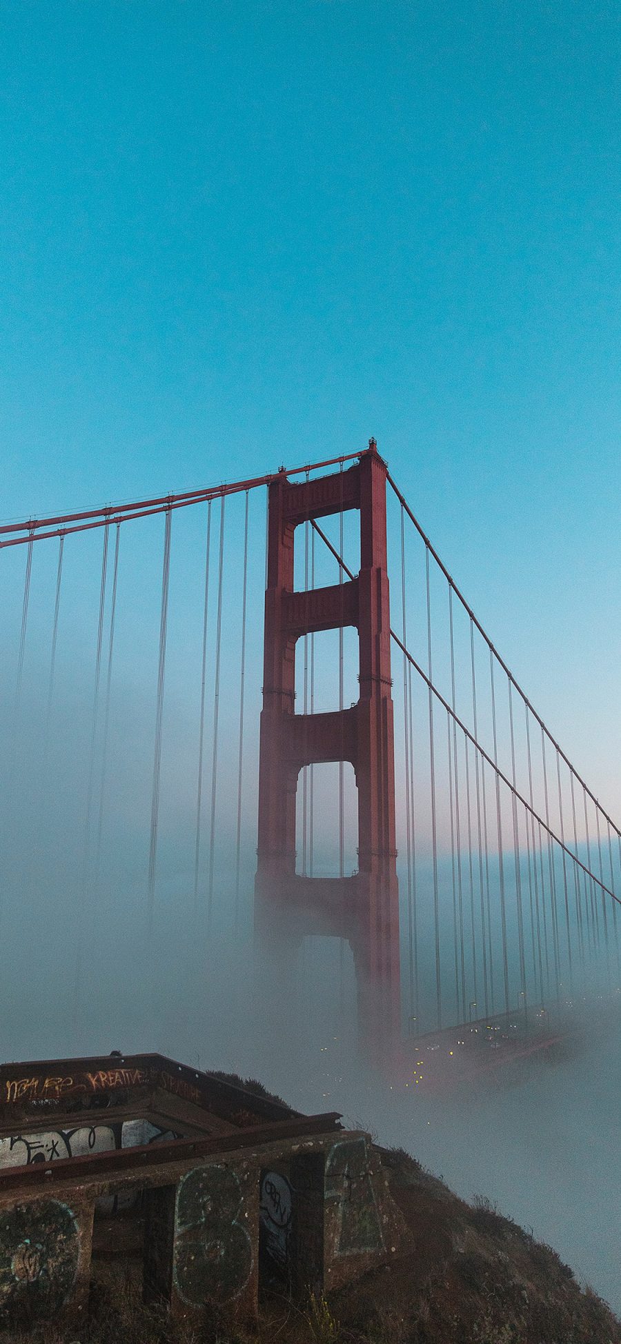 [2436×1125]美国 金山大桥 连接 交通 雾 苹果手机壁纸图片