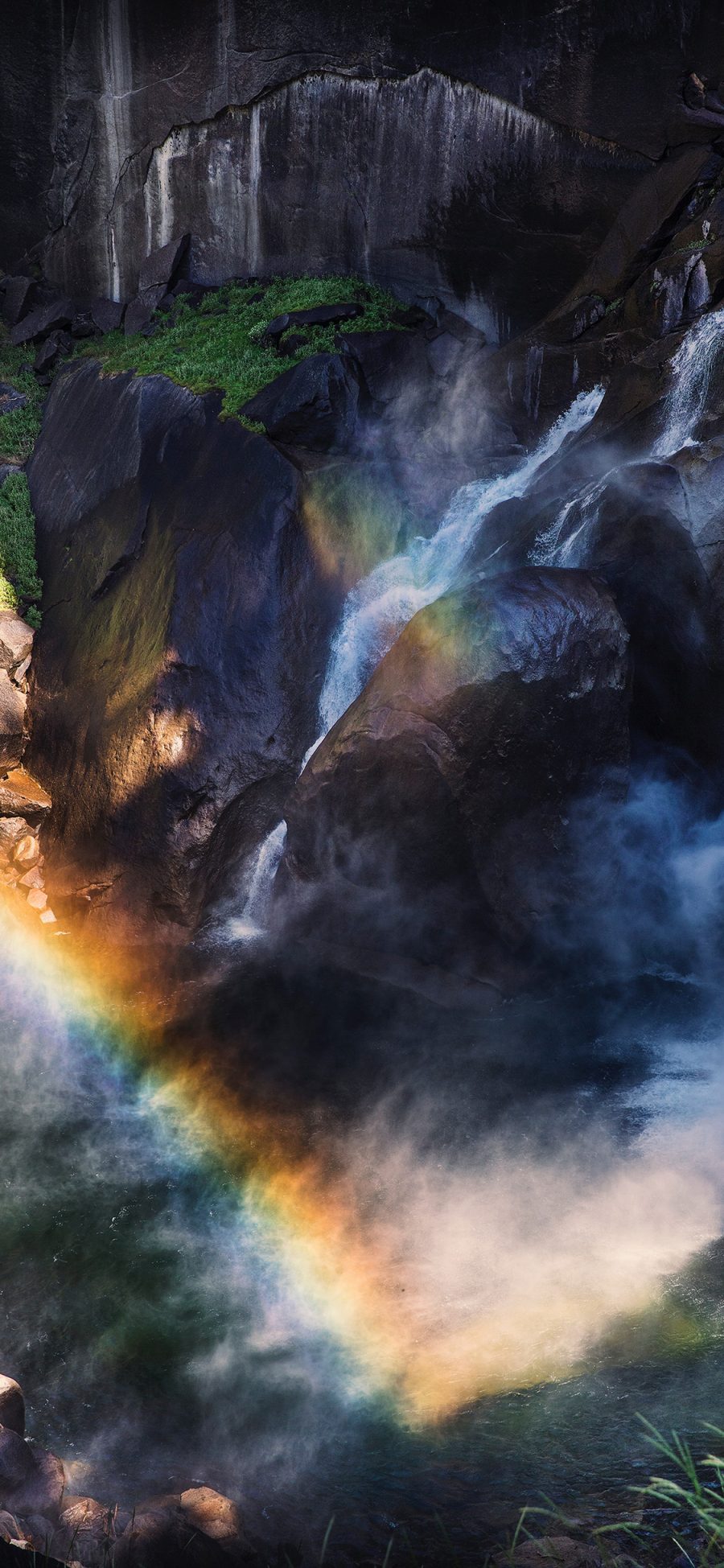 [2436×1125]自然 山峰 瀑布 彩虹 苹果手机壁纸图片