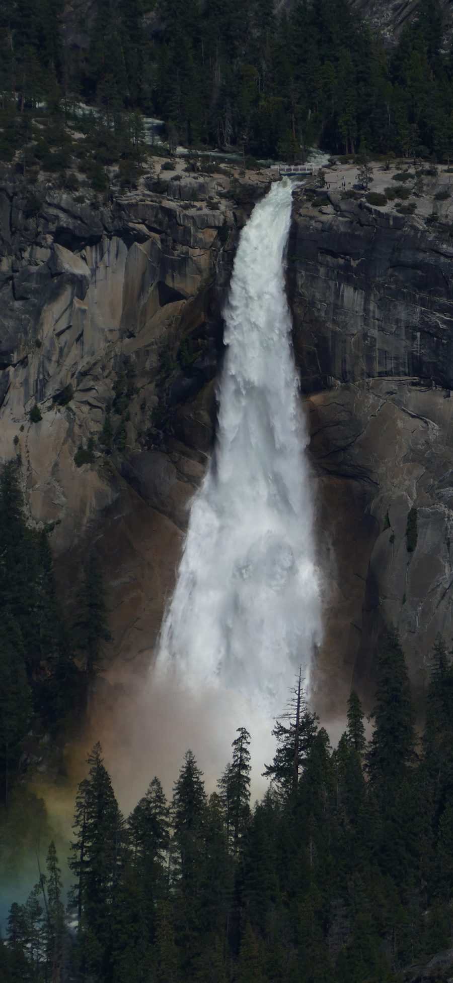 [2436×1125]自然 山峰 瀑布 树木 彩虹光 苹果手机壁纸图片