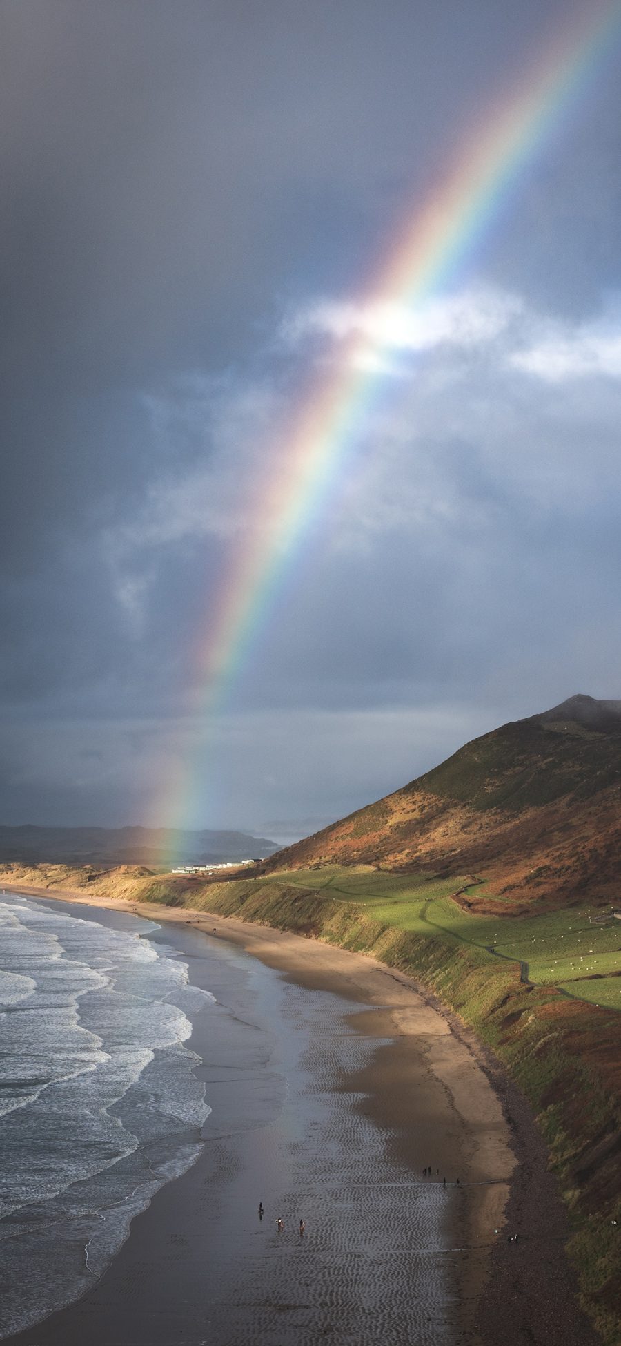 [2436×1125]自然 彩虹 大海 山峰美景 苹果手机壁纸图片