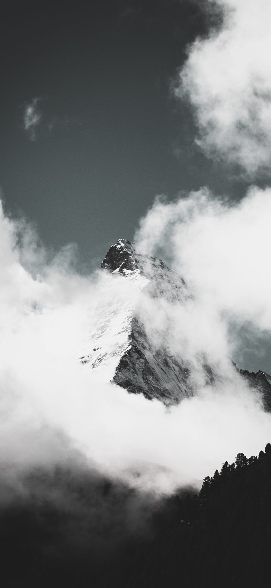 [2436×1125]自然美景 山峰 云雾 黑白 苹果手机壁纸图片