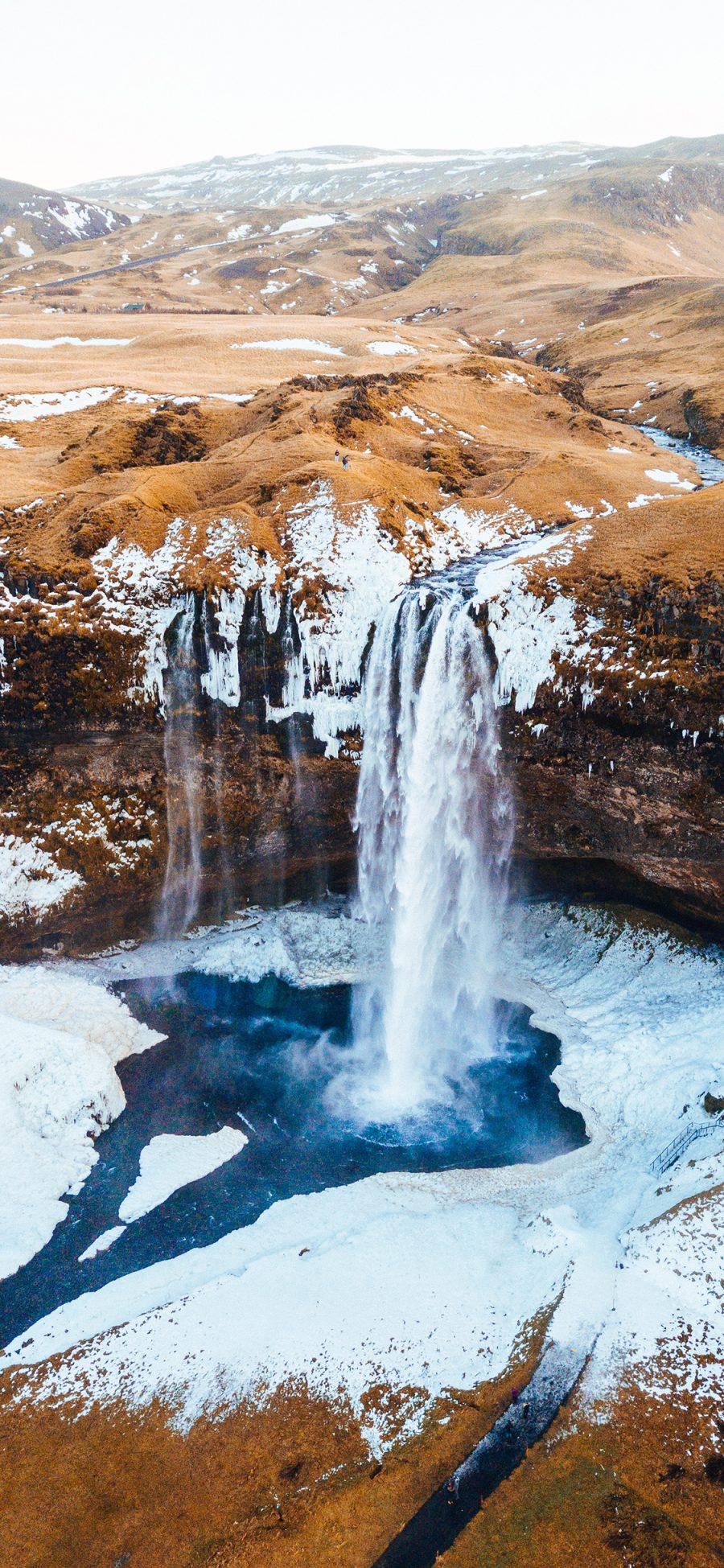 [2436×1125]自然美景 山川 瀑布 河流 结冰 苹果手机壁纸图片