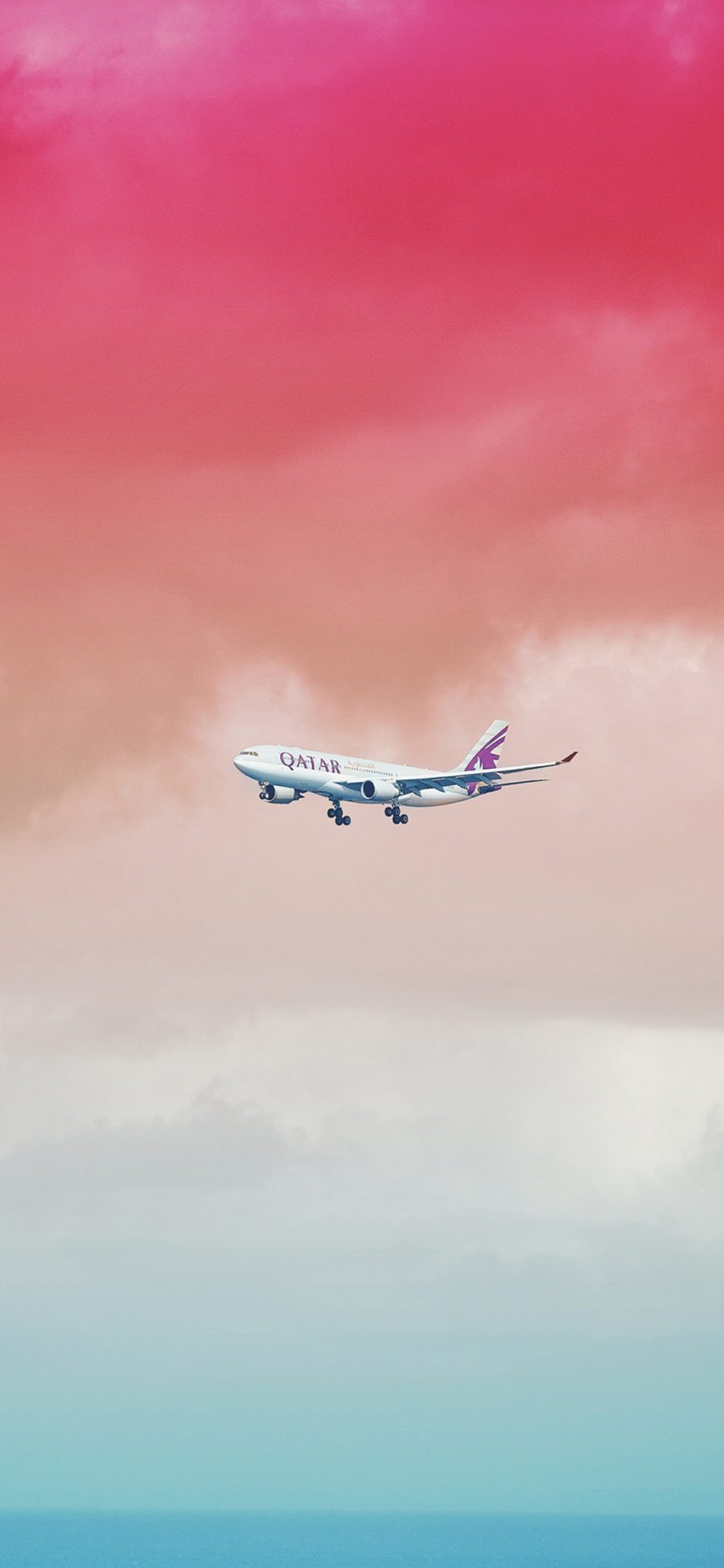 [2436×1125]色彩 渐变天空 唯美 飞机 苹果手机壁纸图片