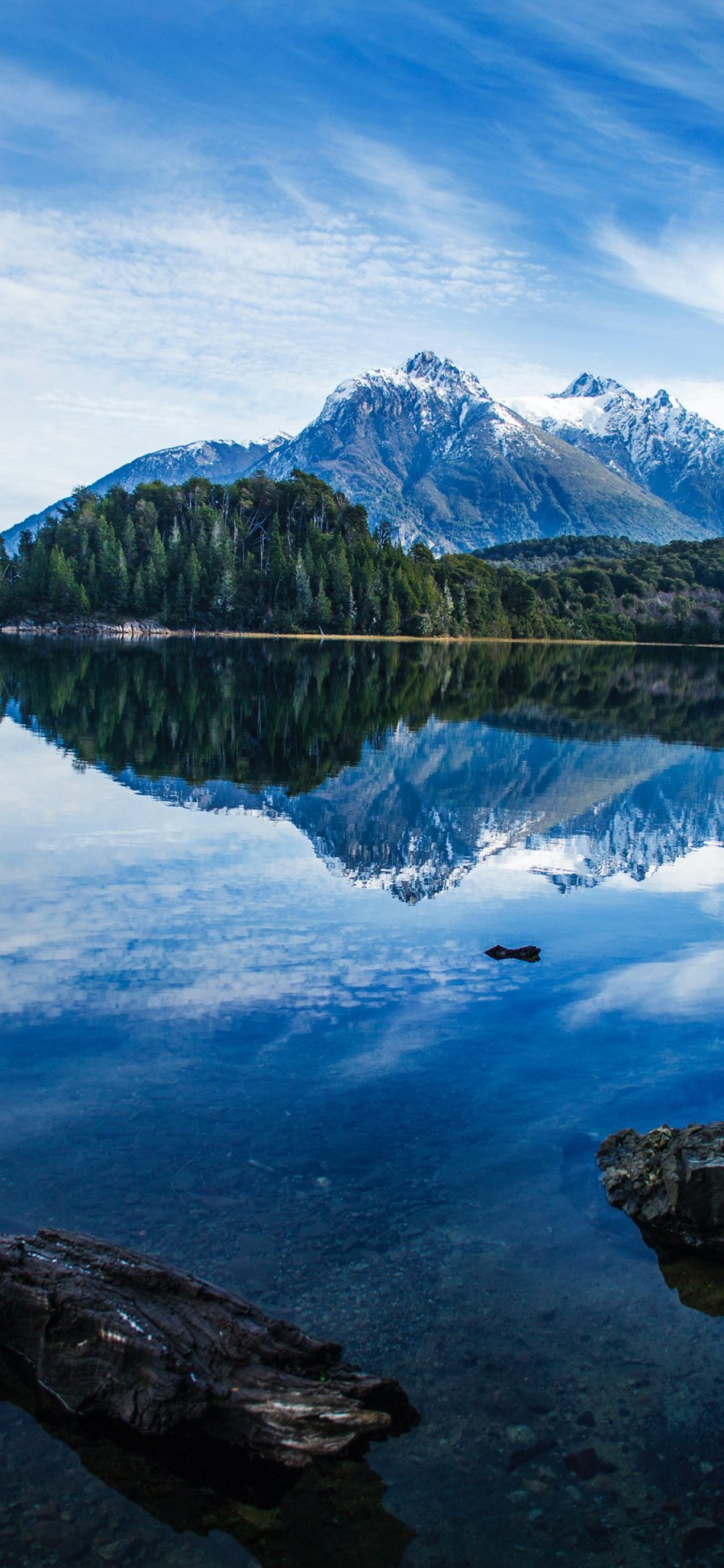 [2436×1125]蓝天白云 山湖美景 自然 苹果手机壁纸图片