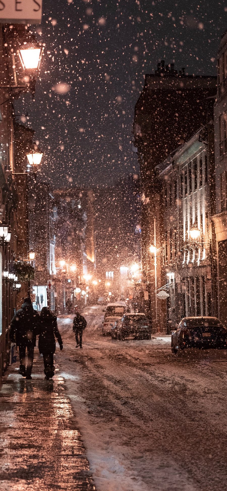 [2436×1125]街道 雪景 大雪纷飞 唯美 苹果手机壁纸图片